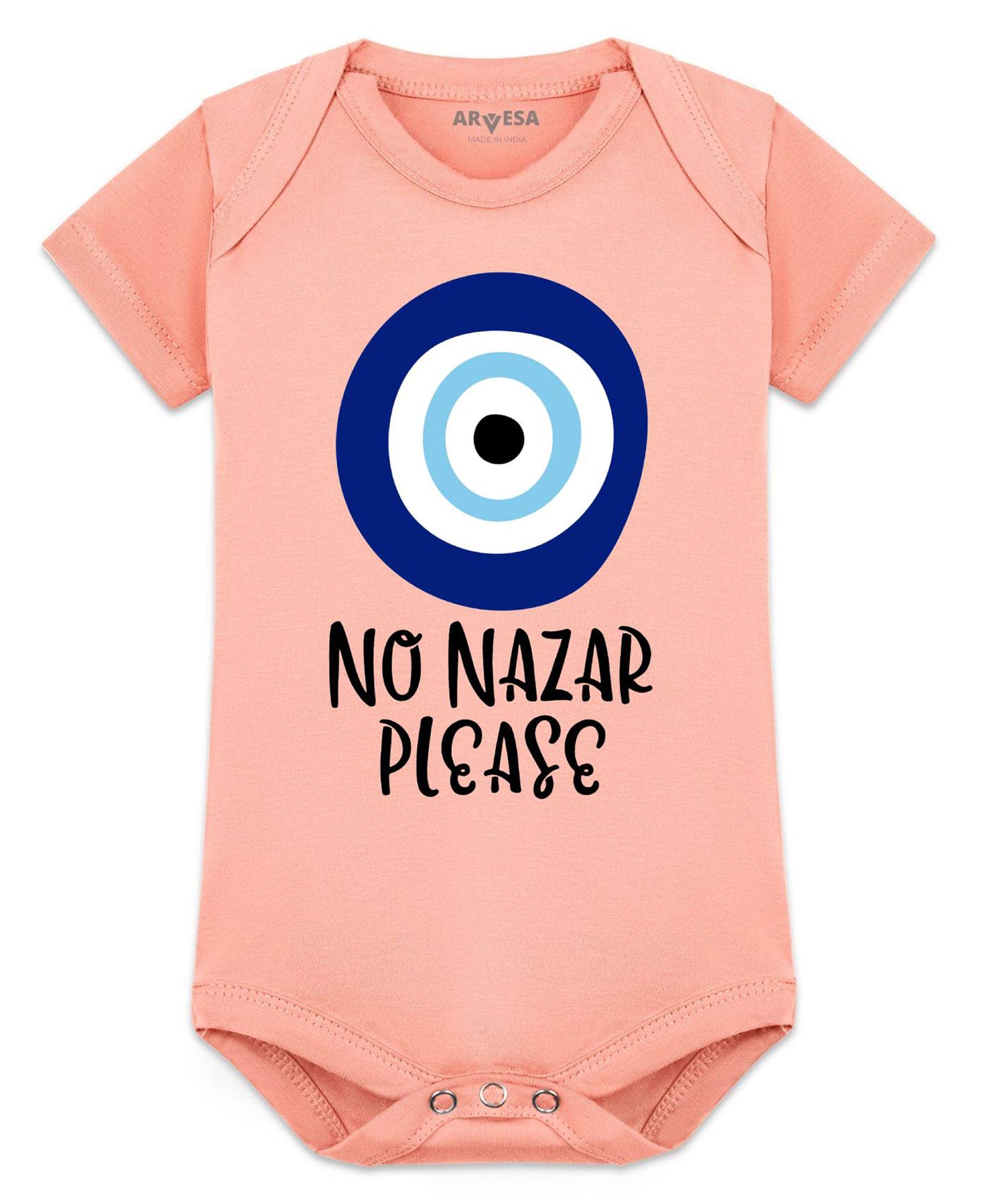 Arvesa Cotton Blend Knit Half Sleeves Nazariya Icon Printed Onesie - Peach-image-43