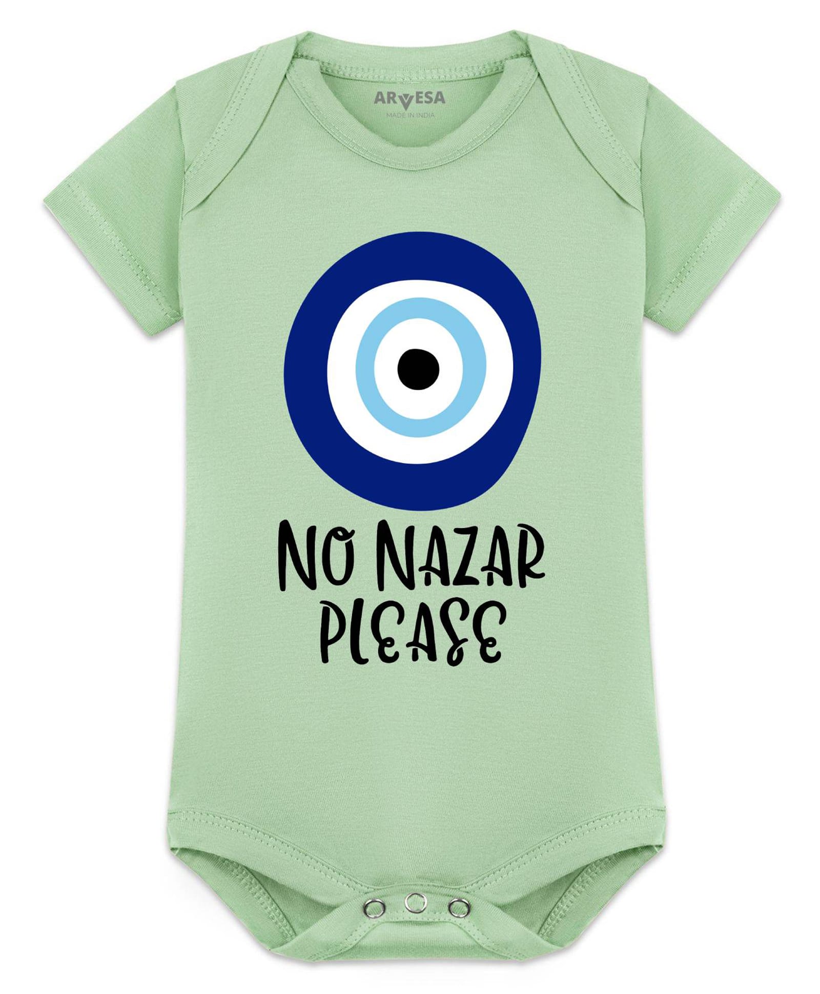 Arvesa Cotton Blend Knit Half Sleeves Nazariya Icon Printed Onesie - Soft Green-image-7