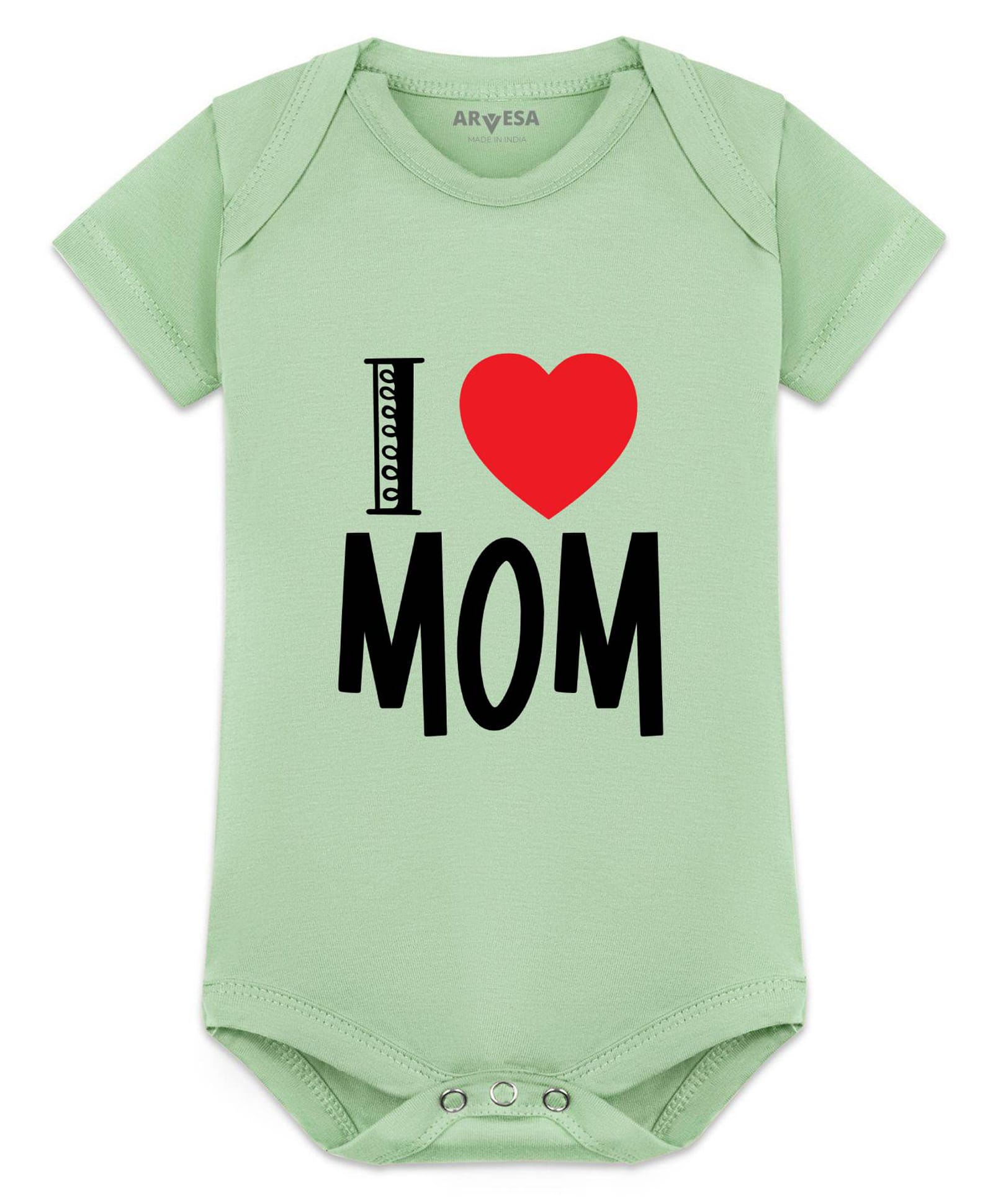 Arvesa Cotton Blend Knit Half Sleeves I Love Mom Text Printed Onesie - Soft Green-picture-27