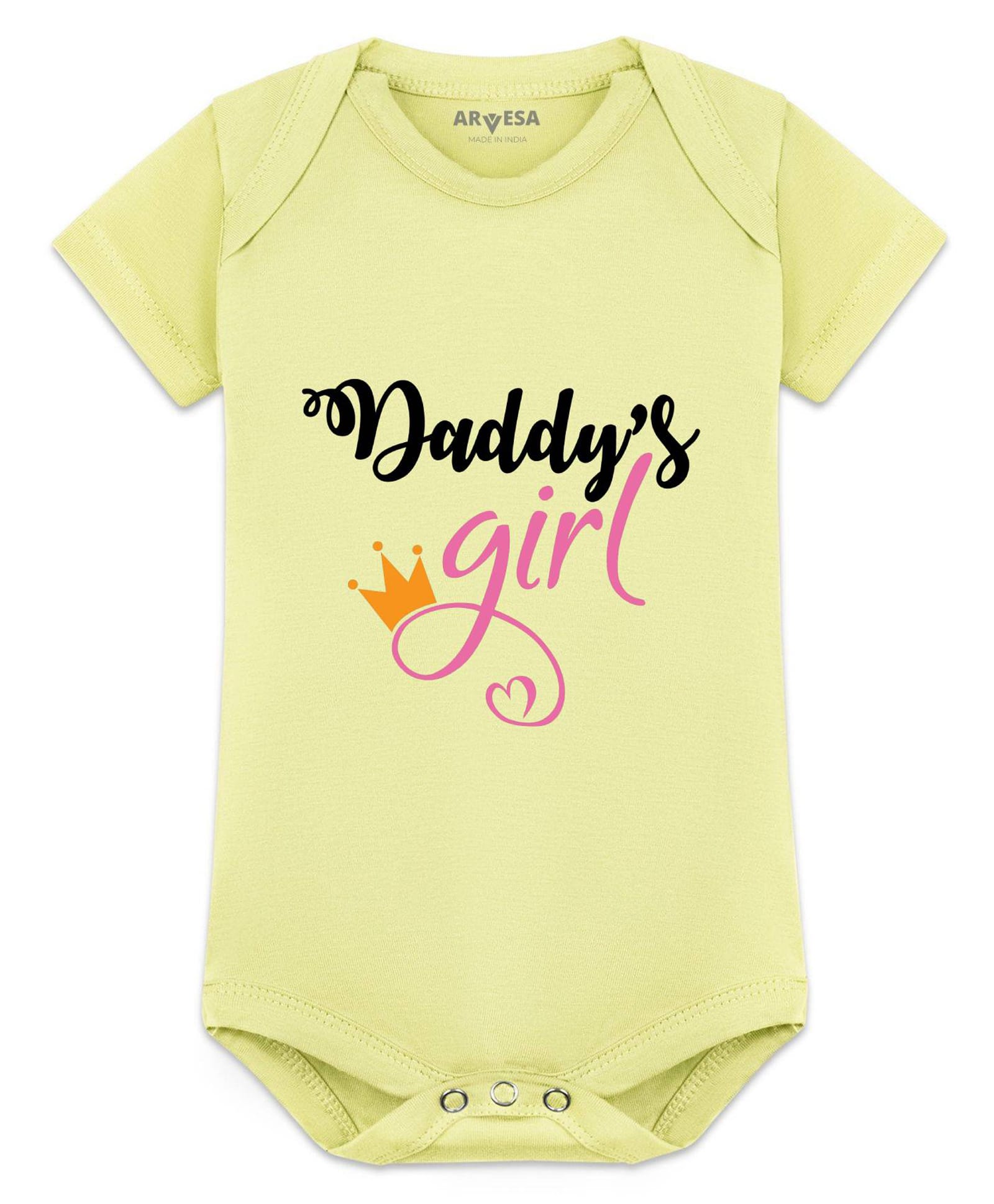 Arvesa Cotton Blend Knit Half Sleeves Daddys Girl Text Printed Onesie - Yellow-image-38