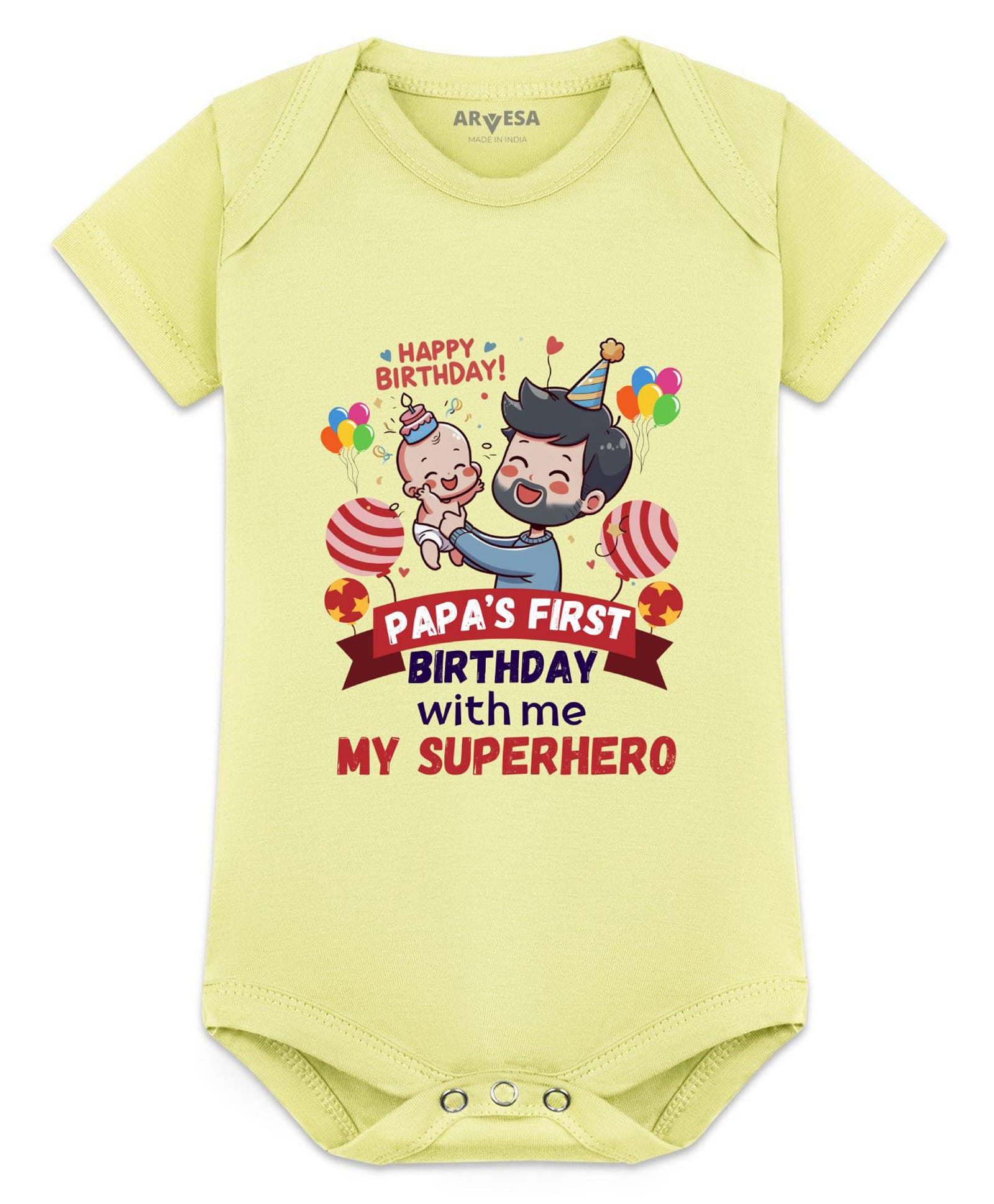 Arvesa Cotton Blend Knit Half Sleeves Father & Child Printed Onesie - Yellow-image-45