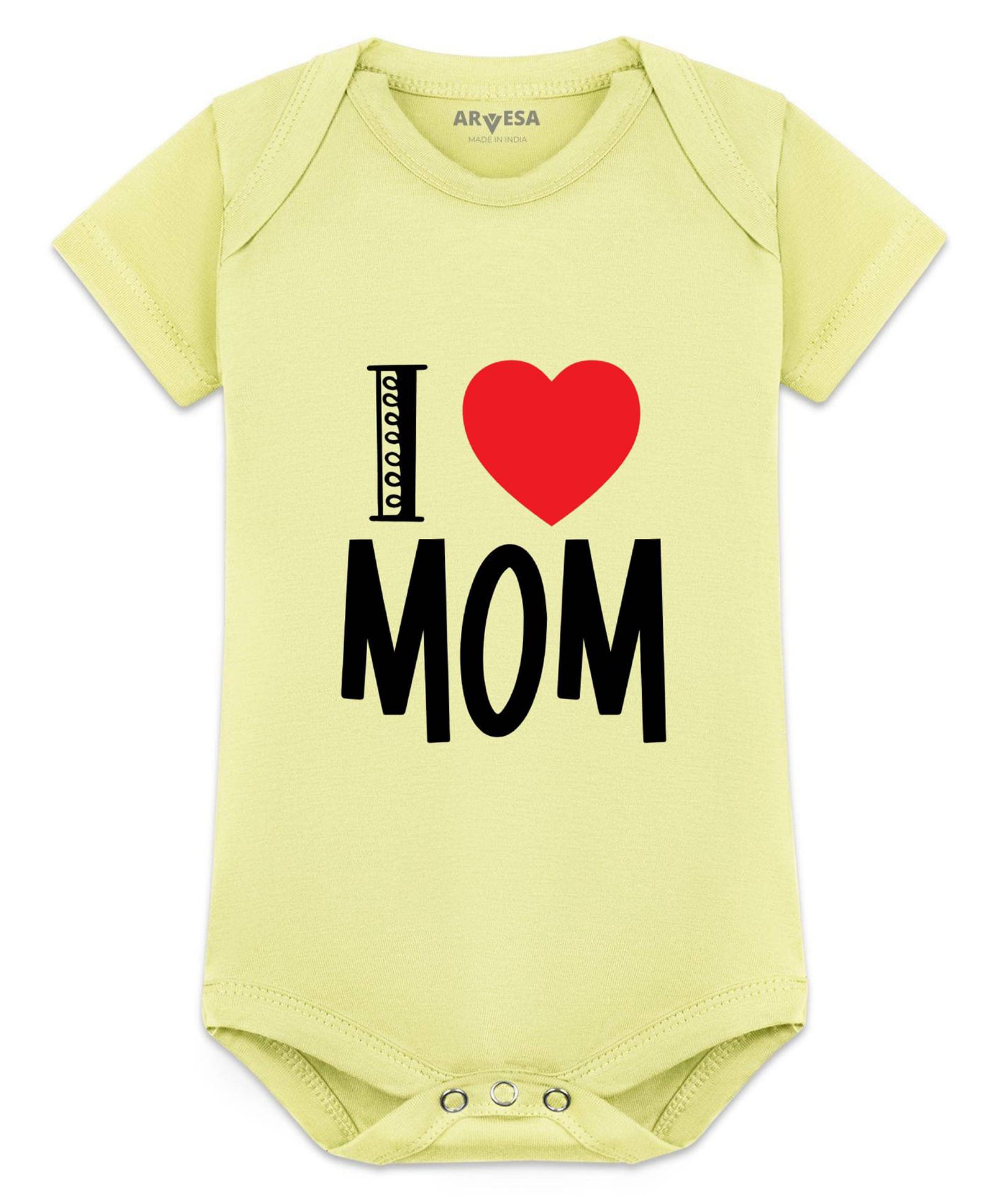 Arvesa Cotton Blend Knit Half Sleeves I Heart Mom Text Printed Onesie - Yellow-picture-10
