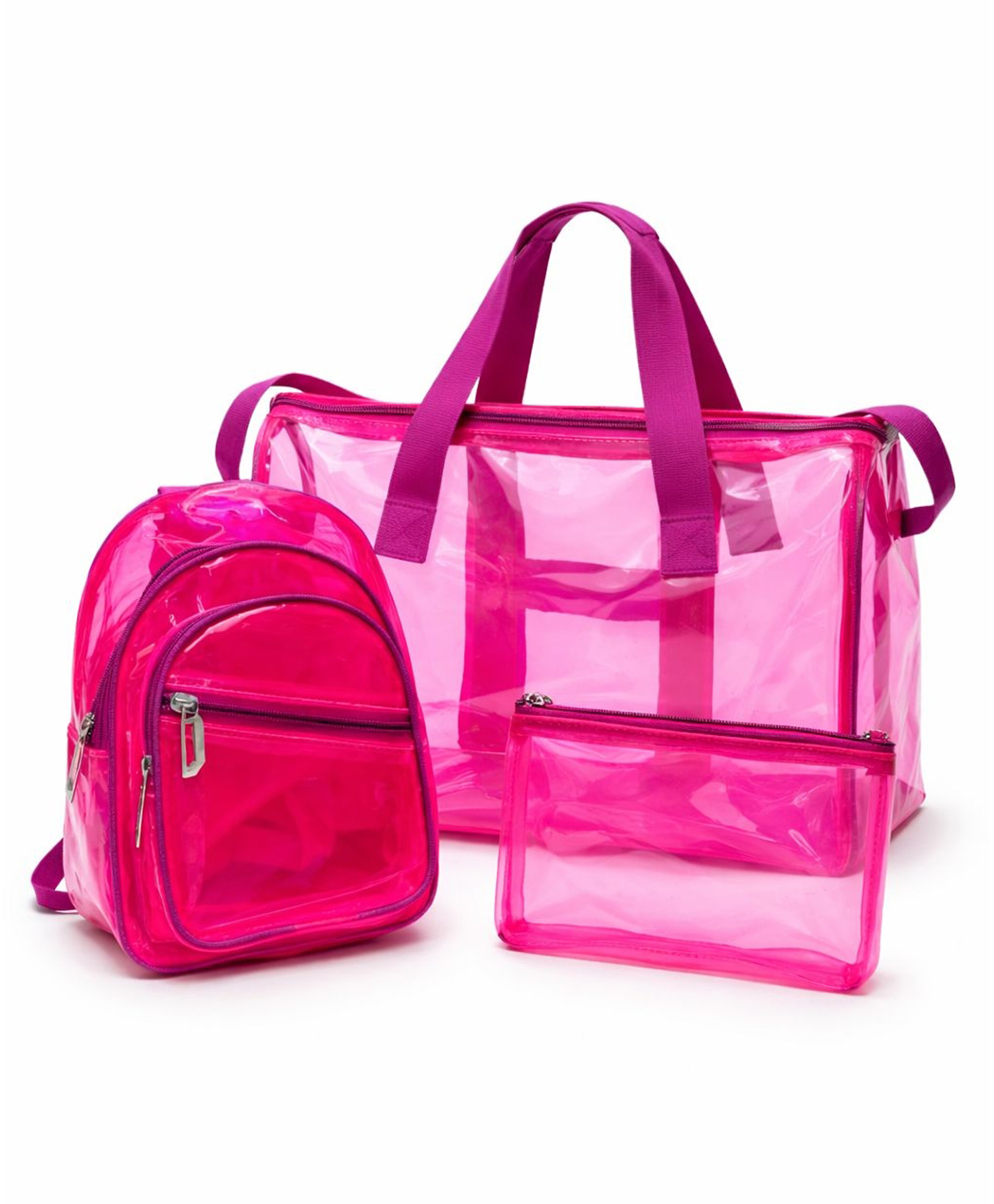 Echo Boomers Dark Pink PVC Transparent Bag Combo Set of 3 Duffel Bag, Mini Backpack & Pouch, Waterproof-image-42