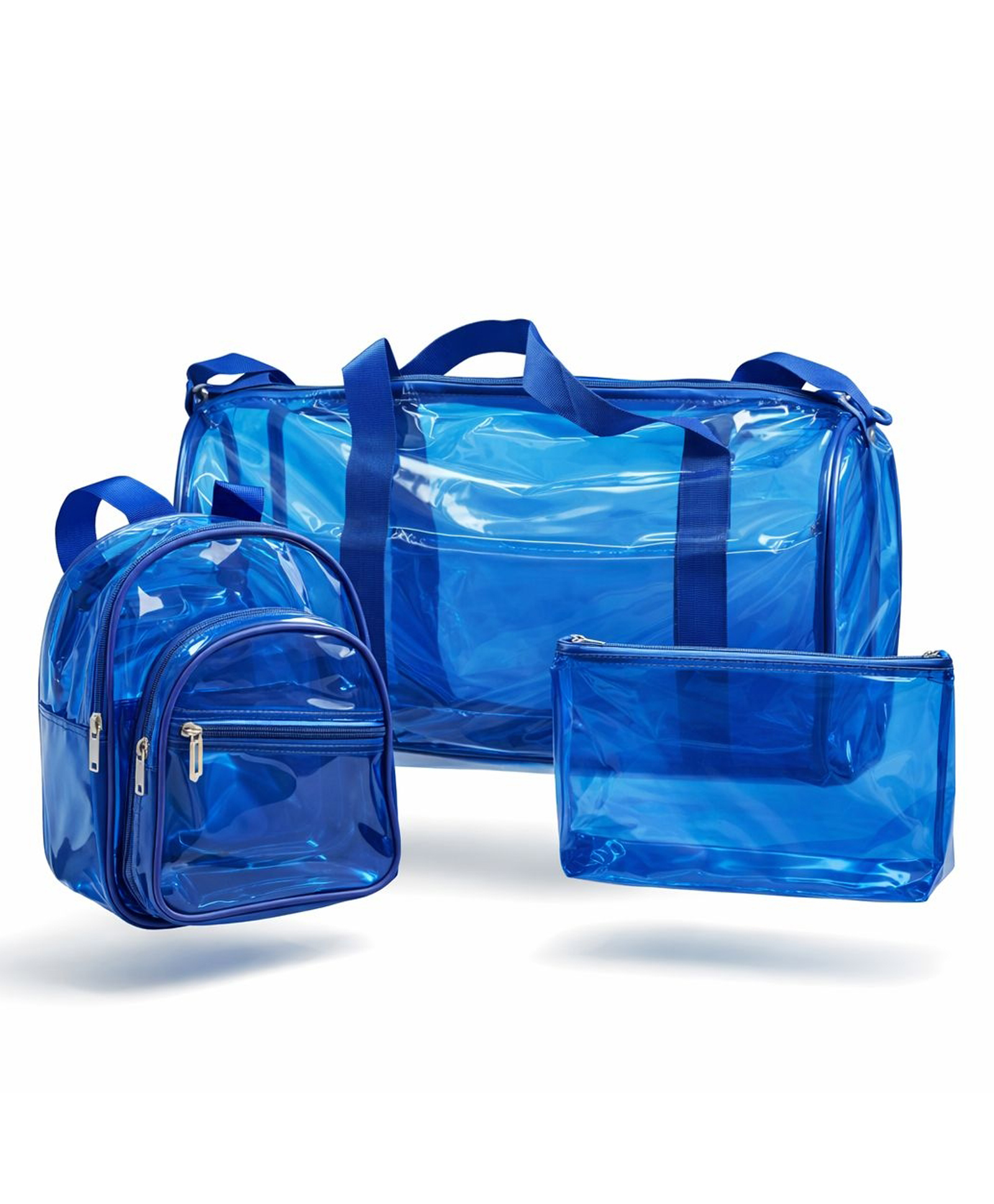 Echo Boomers Blue PVC Transparent Bag Combo Set of 3 Duffel Bag, Mini Backpack & Pouch, Waterproof-image-32