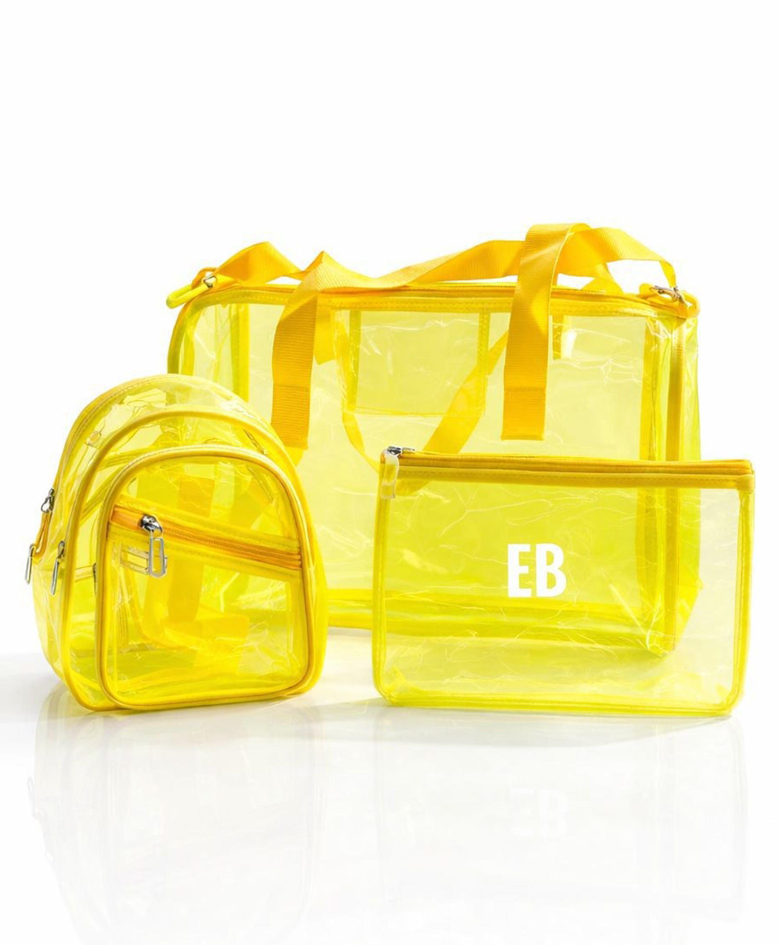 Echo Boomers Yellow PVC Transparent Bag Combo Set of 3 Duffel Bag, Mini Backpack & Pouch, Waterproof-image-44