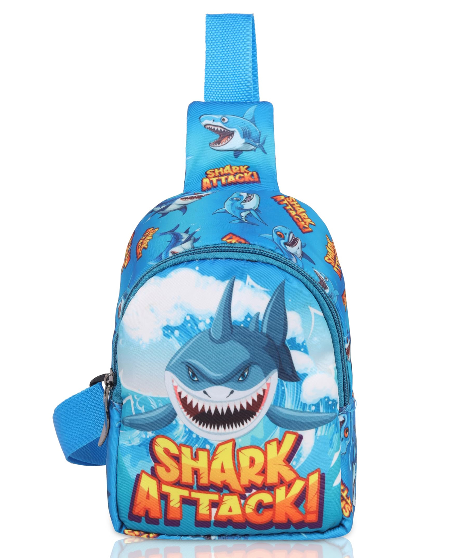 Echoboomers 6 Inches Small SHark Theme Printed Daypack Cross Body Sling Shoulder Chest bag for Casual, Picnic, Tuition, School, Travel For Kids, Stylish, Waterproof, Lightweight (Blue)-image-44