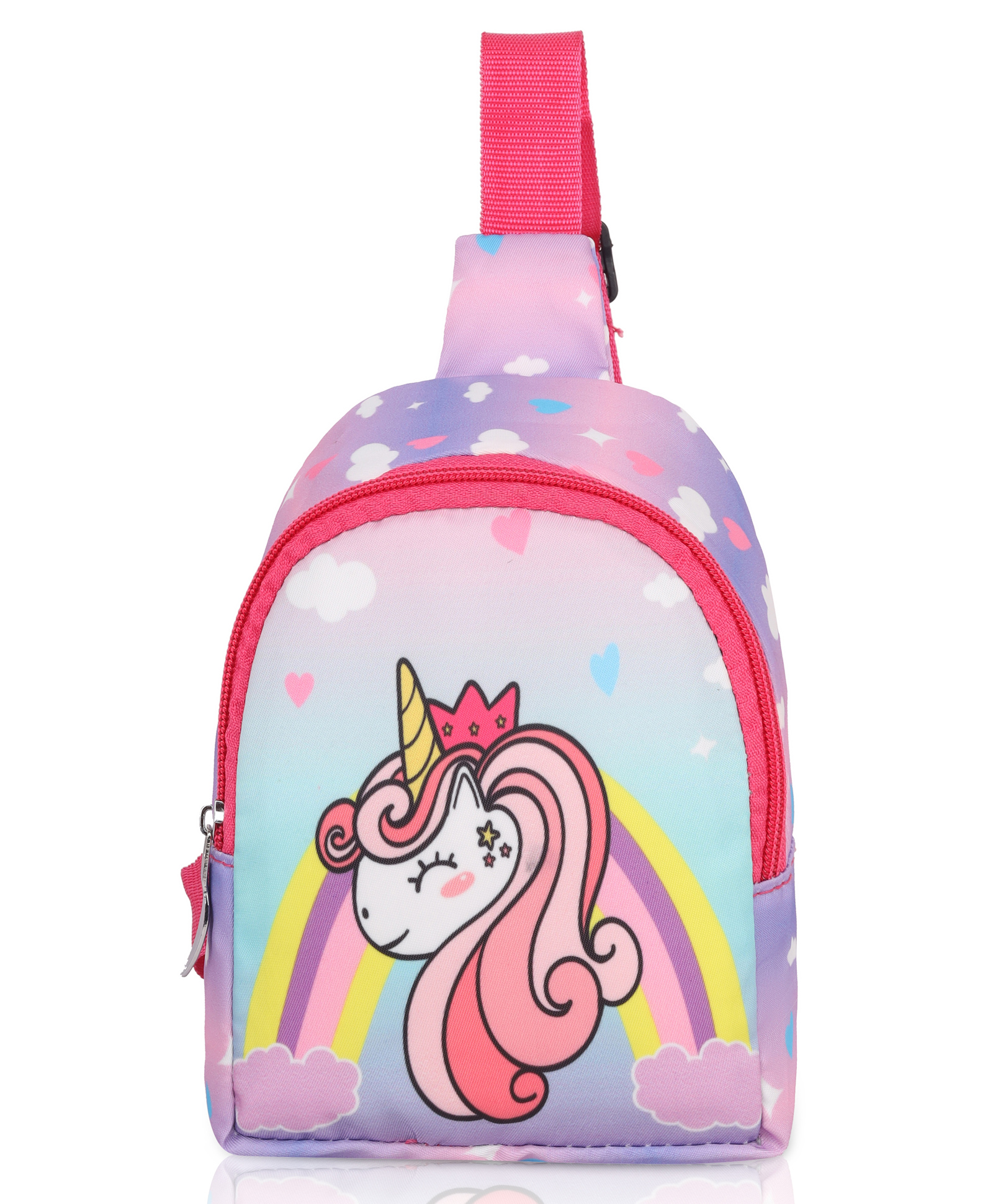 Echoboomers 6 Inches Unicorn Theme Printed Daypack Cross Body Sling Shoulder Chest bag for Casual, Picnic, Tuition, School, Travel For Girls Kids, Stylish, Waterproof, Lightweight (Pink)-image-13