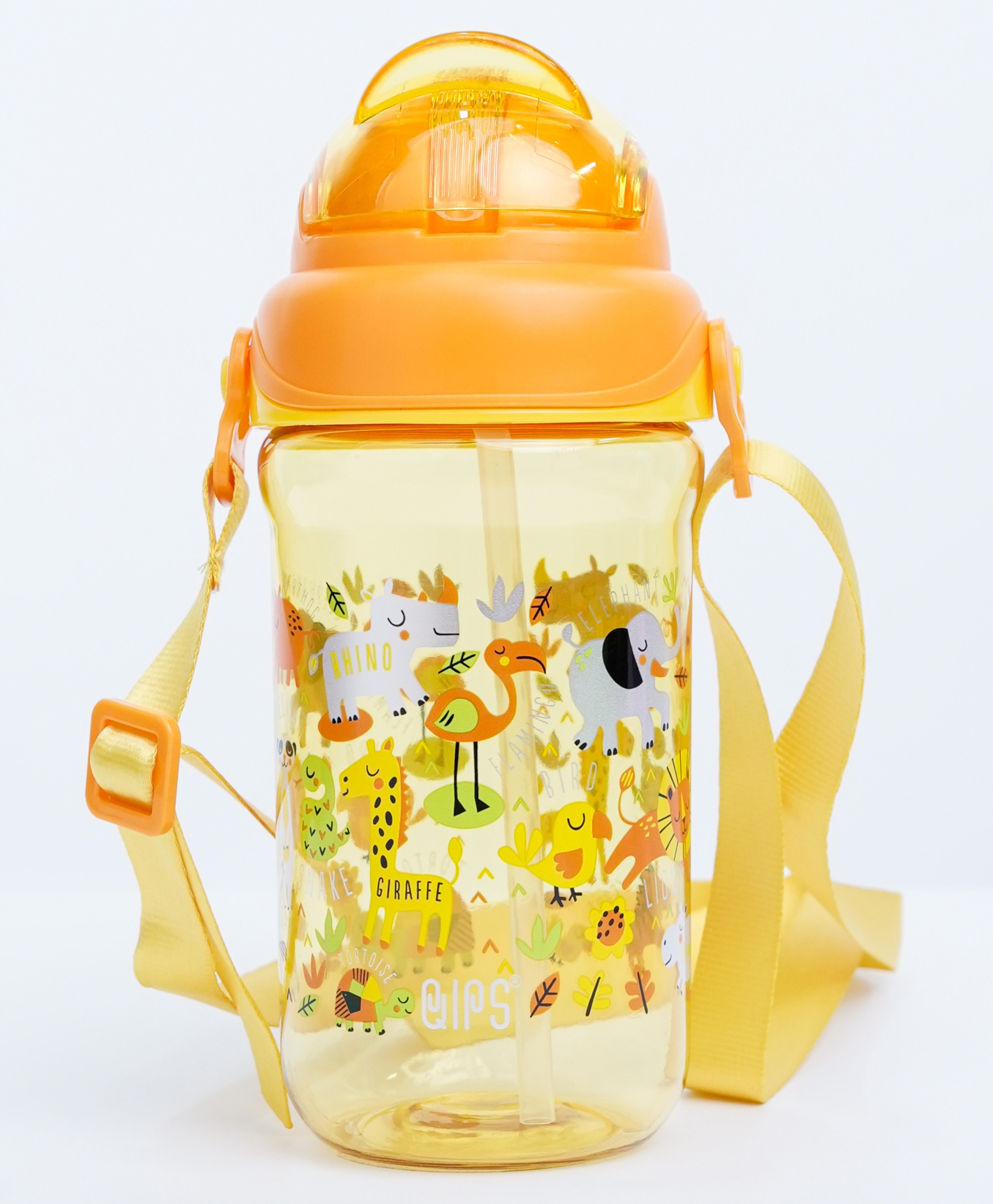 QIPS 400ml Tritan Sipper Bottle with Silicone Straw Slide Lid Carry Strap & Safari Animal Print - Yellow-picture-27