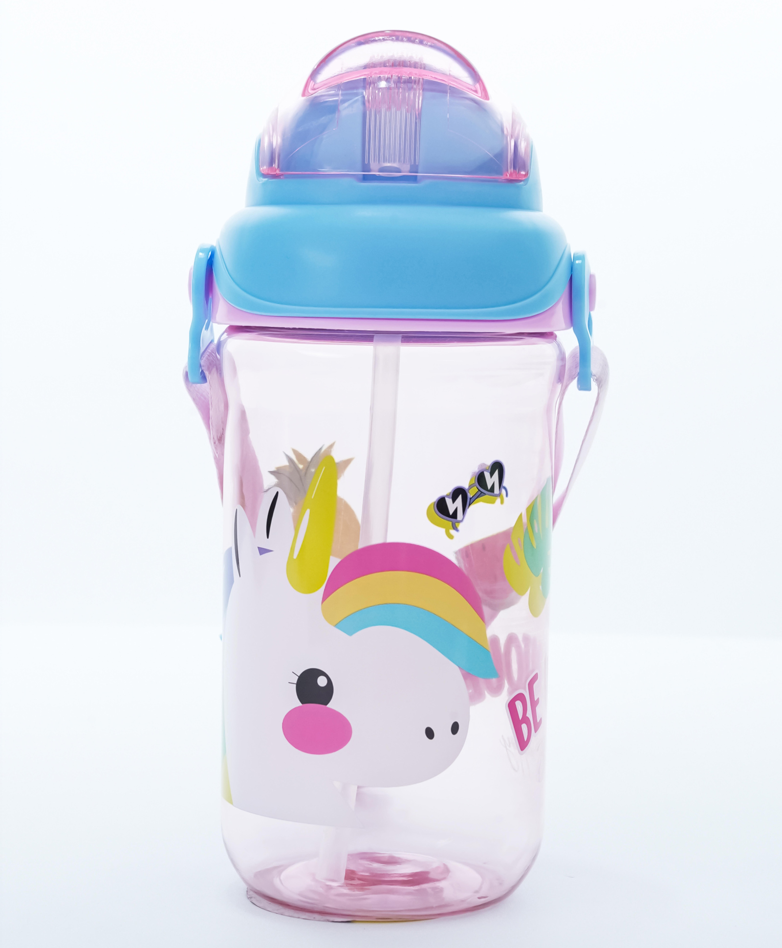 QIPS 400 ml Tritan Sipper Plastic Bottle with Silicone Straw, Slide Lid, Carry Strap & Unicorn Print - Blue-picture-29