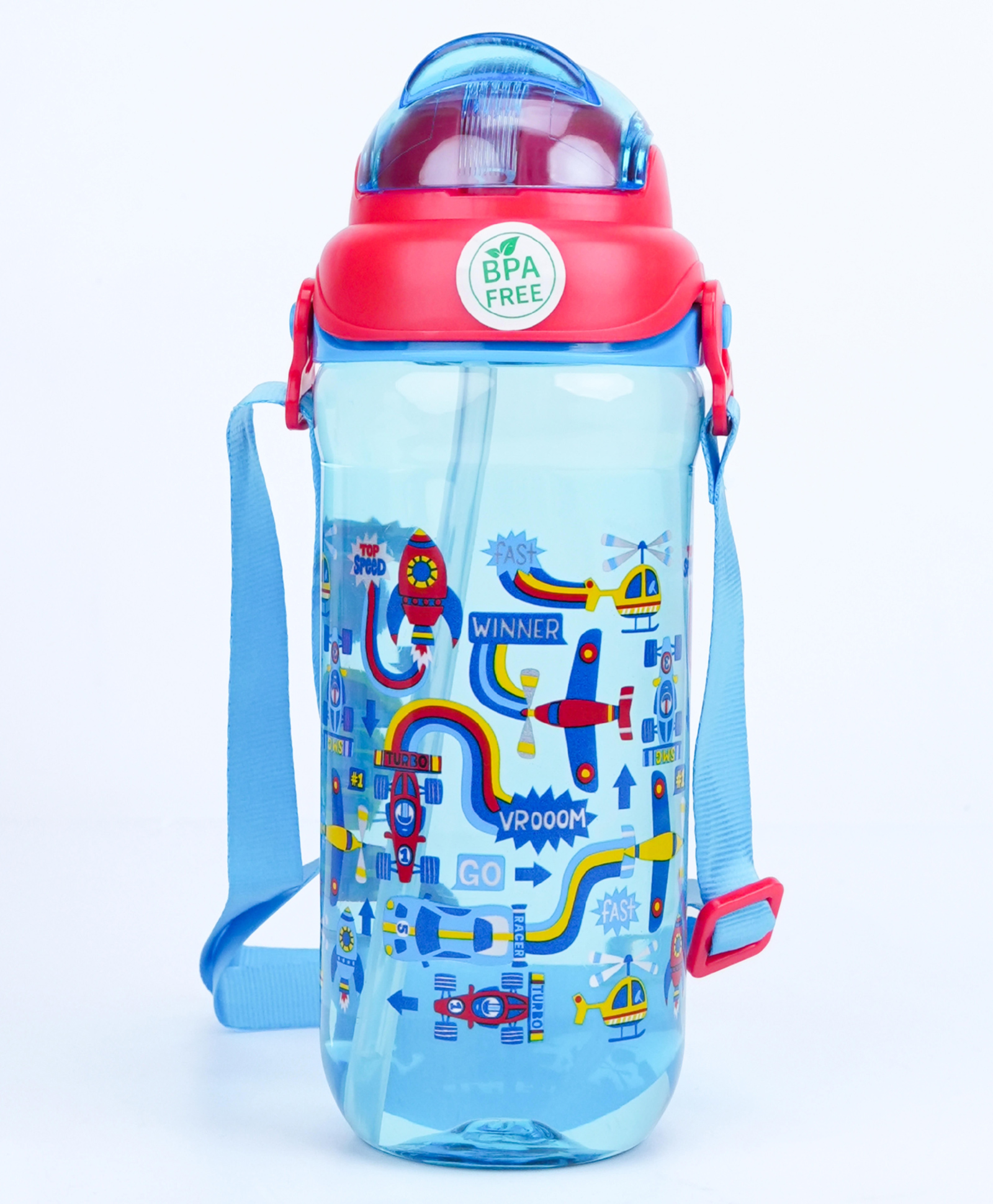 QIPS Kids 560 ml Tritan Sipper Bottle with Silicone Straw Slide Lid & Carry Strap- Blue-picture-28