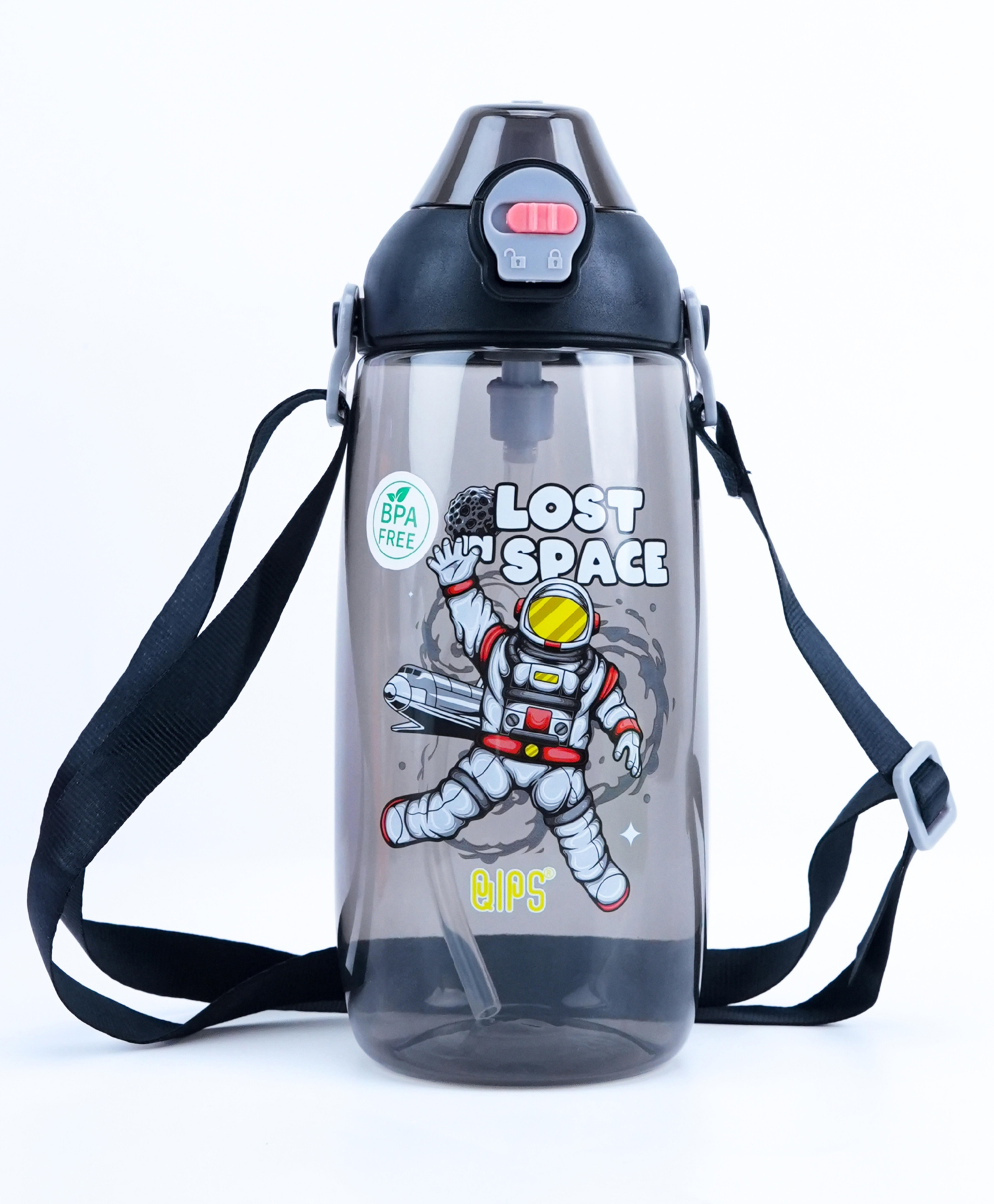 QIPS Kids Tritan Sipper Bottle 650ml BPA Free Bottle with Dual Lock Lid Silicone Straw & Carry Strap - Black-picture-33