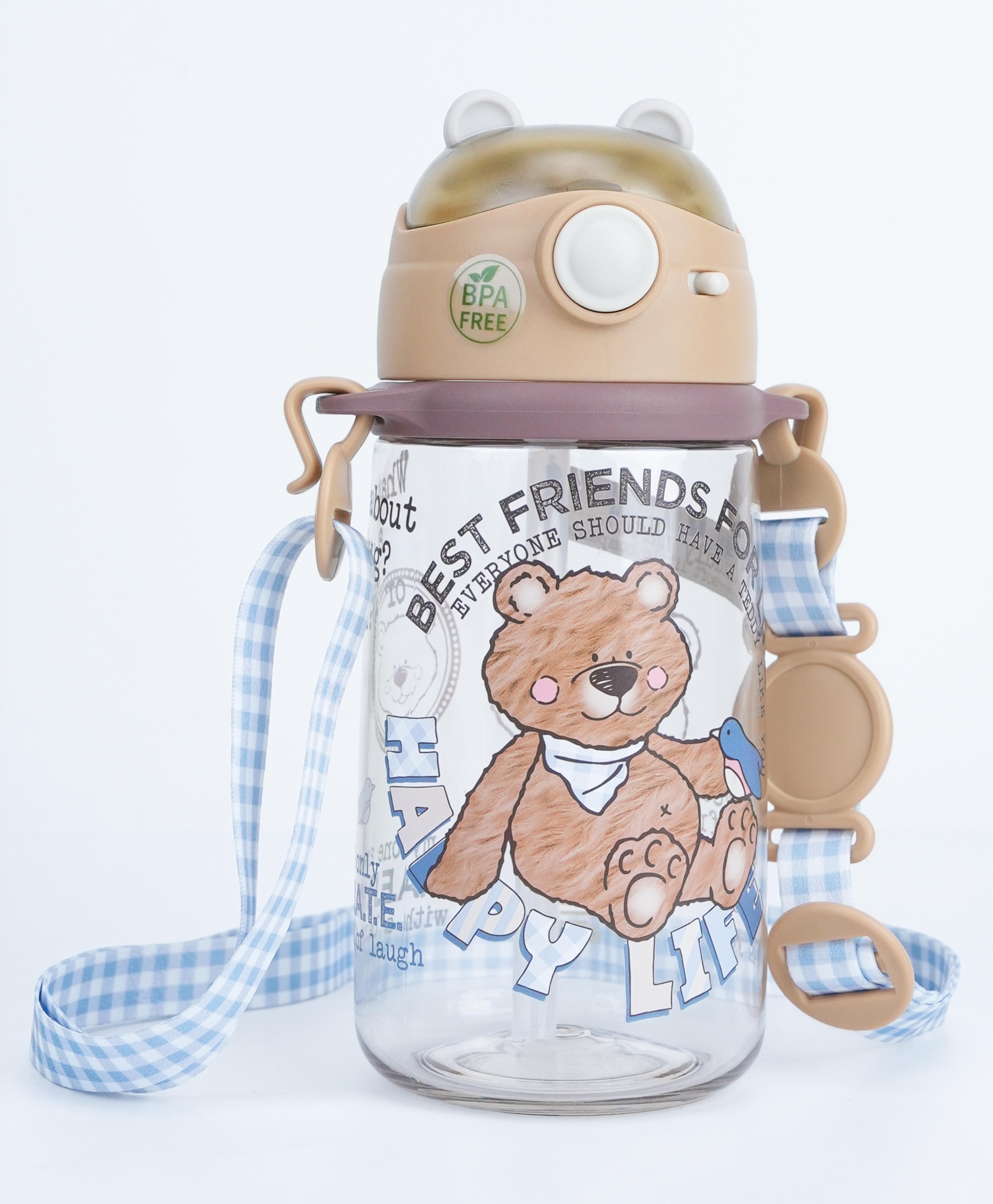 QIPS Kids 540 ml Tritan Sipper Bottle BPA Free Bottle with Flip Open Lid Safety Lock & Silicone Straw Teddy Bear Print-picture-26
