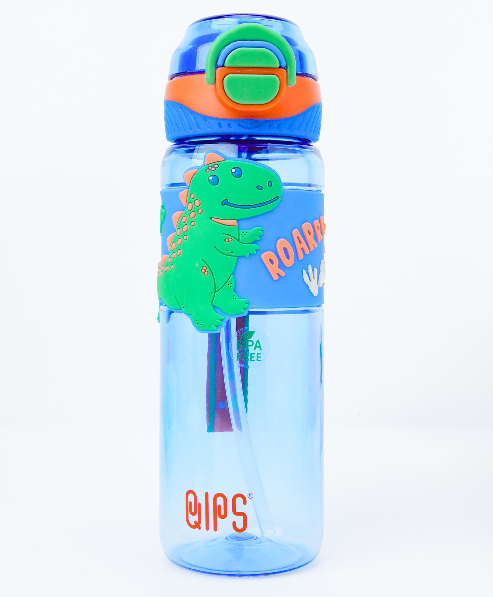 QIPS 650ml Tritan Sipper Bottle BPA-Free Dual Drink System with Straw & Spout Strap Handle & 3D Dino Band - Blue-image-10