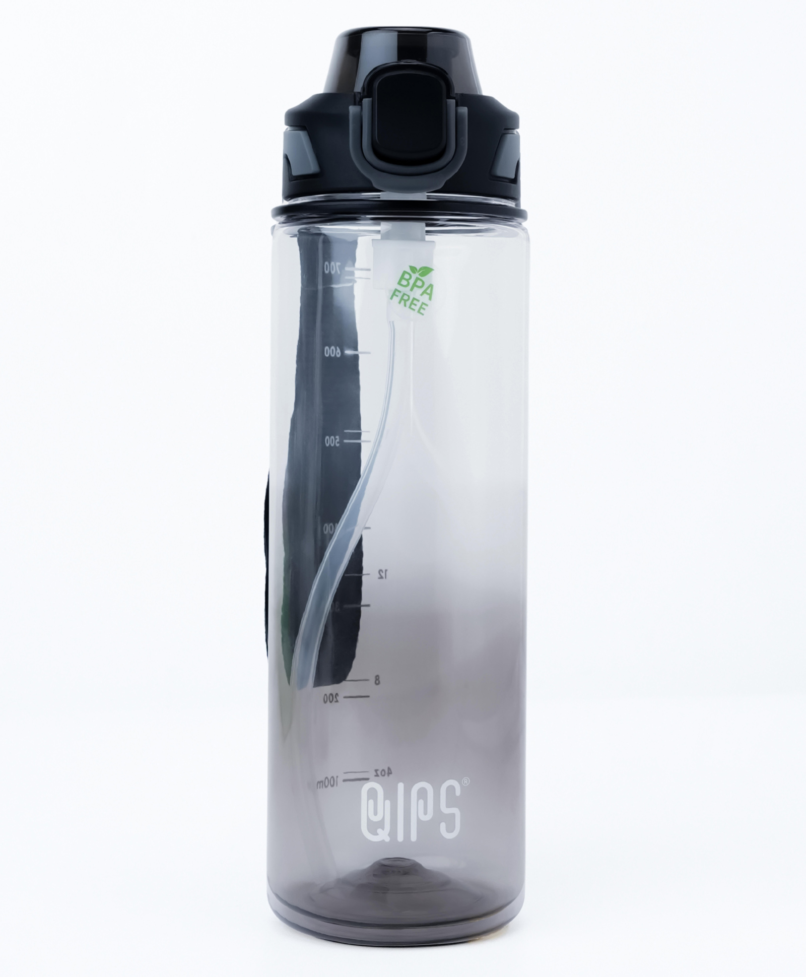 QIPS Tritan 700 ml Sipper Bottl BPA-Free Water Bottle with Push-Button Lock Lid & Silicone Straw - Smoke Black-image-11