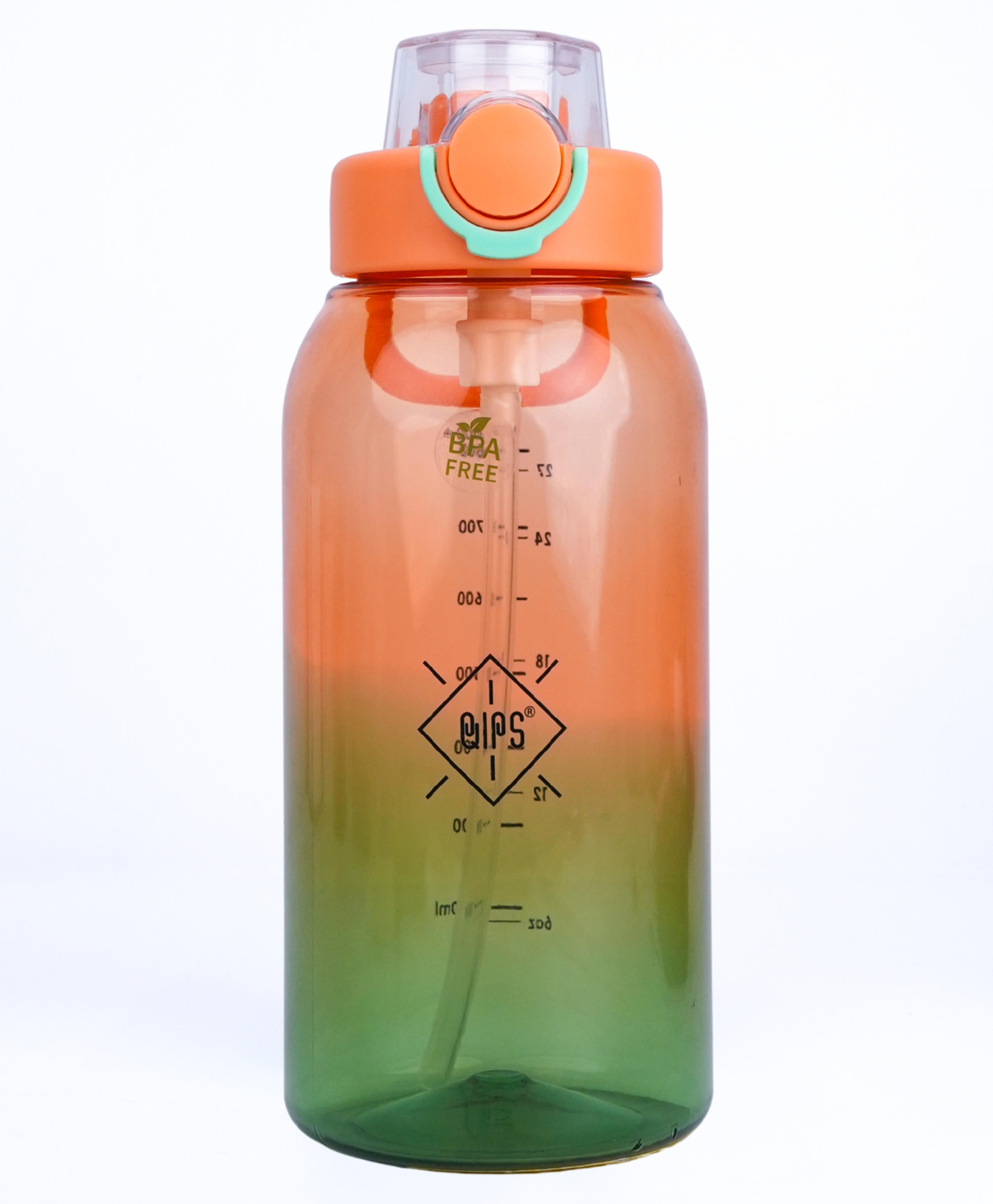 QIPS Tritan Sipper Bottle 1 Litre BPA Free Water Bottle Push Button Lock Lid with Silicone Straw- Orange Green-picture-9
