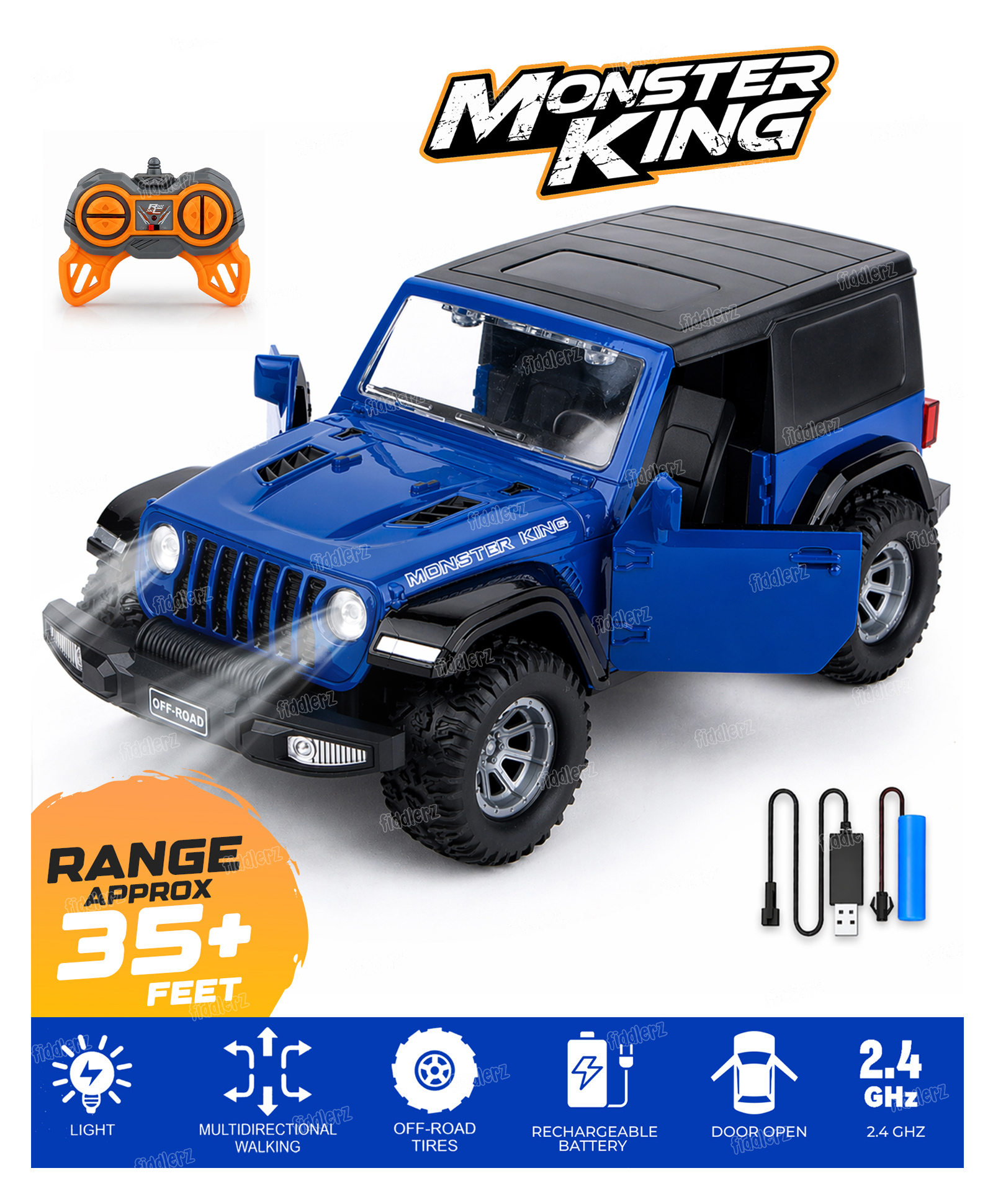 Fiddlerz Remote Control Car Toy for Kids RC Jeep Style Off-Road Car 4x4 Remote Control Toy Vehicle for Rough Terrain Play - Blue-image-43