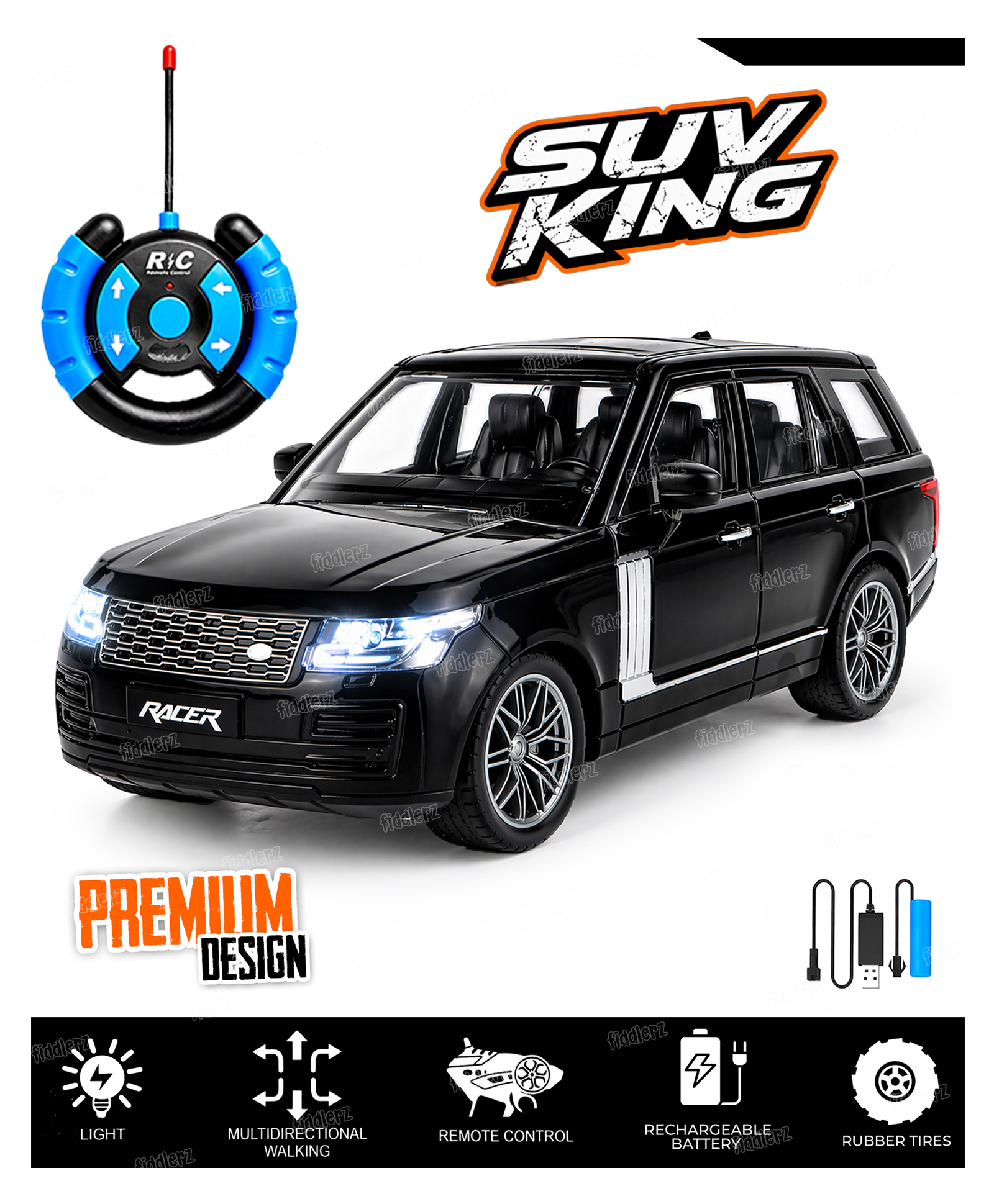 Fiddlerz Remote Control Car Toy for Kids RC SUV Car Toy Big Wheel RC Off-Road Vehicle with Powerful Motor for Kids - Black-picture-16