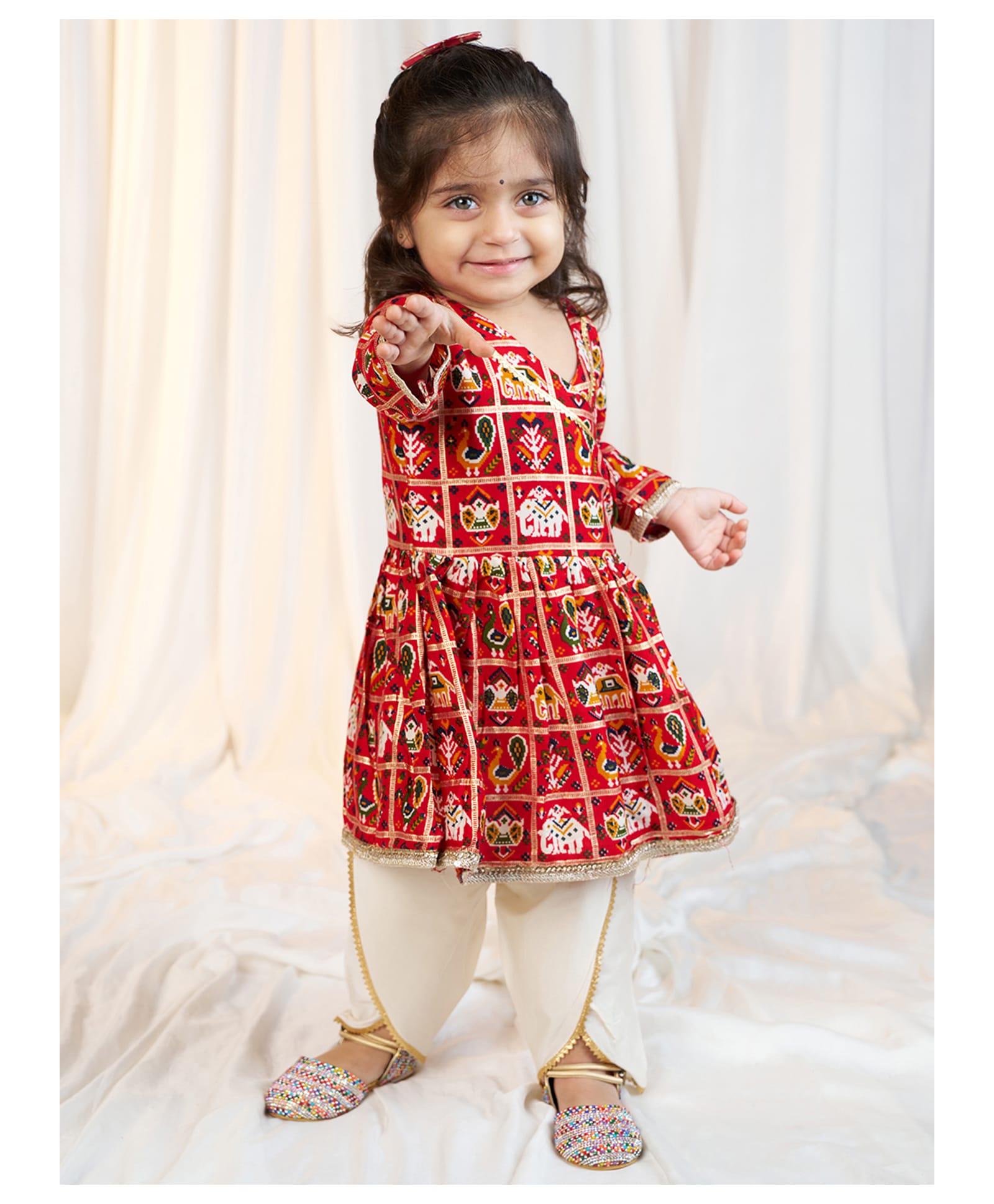 Vastramay Rayon Woven Full Sleeves Patola Printed Kurti & Dhoti Set - Red-image-43