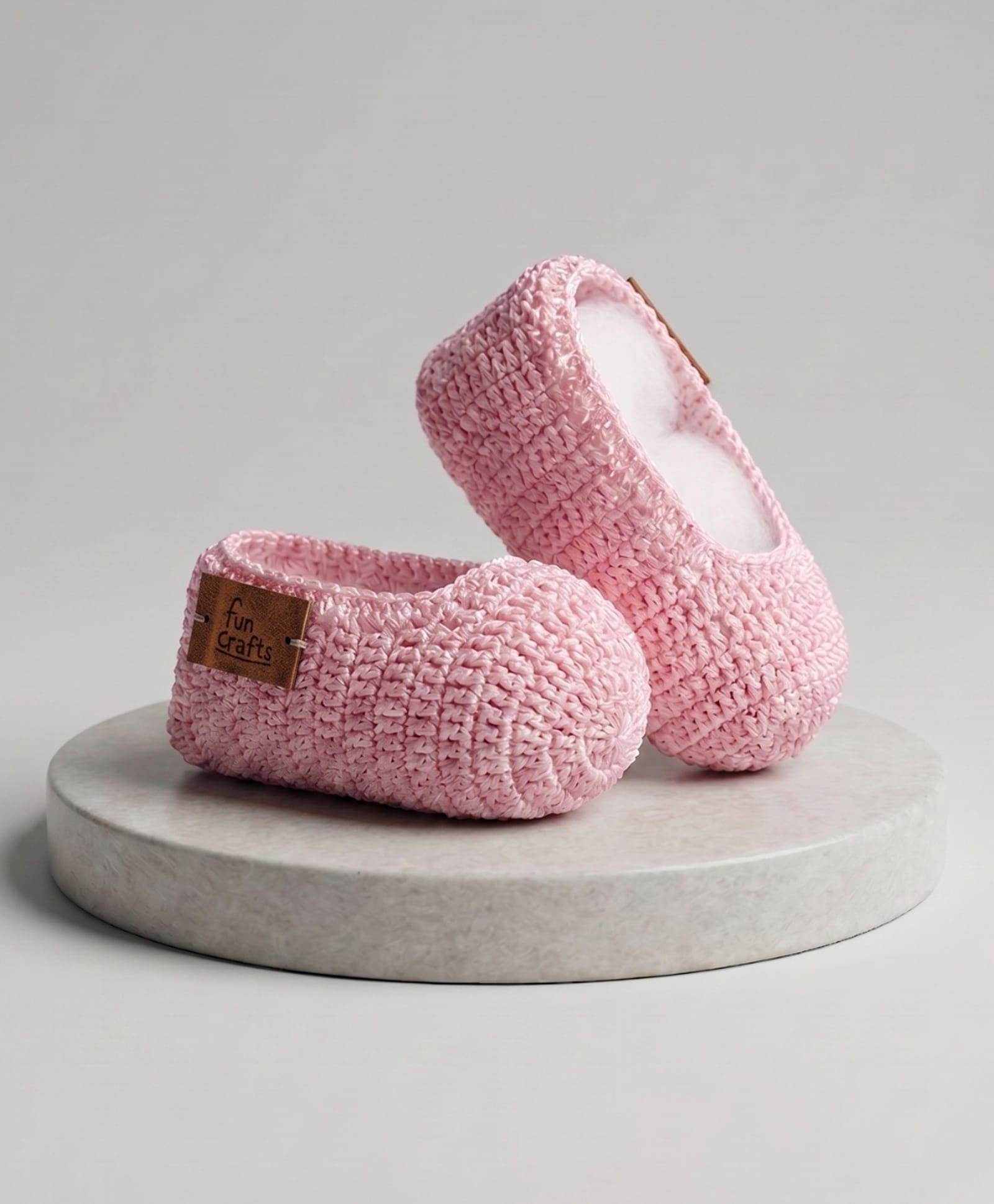Funkrafts Hand Knitted Solid Crochet Booties - Pink-image-1