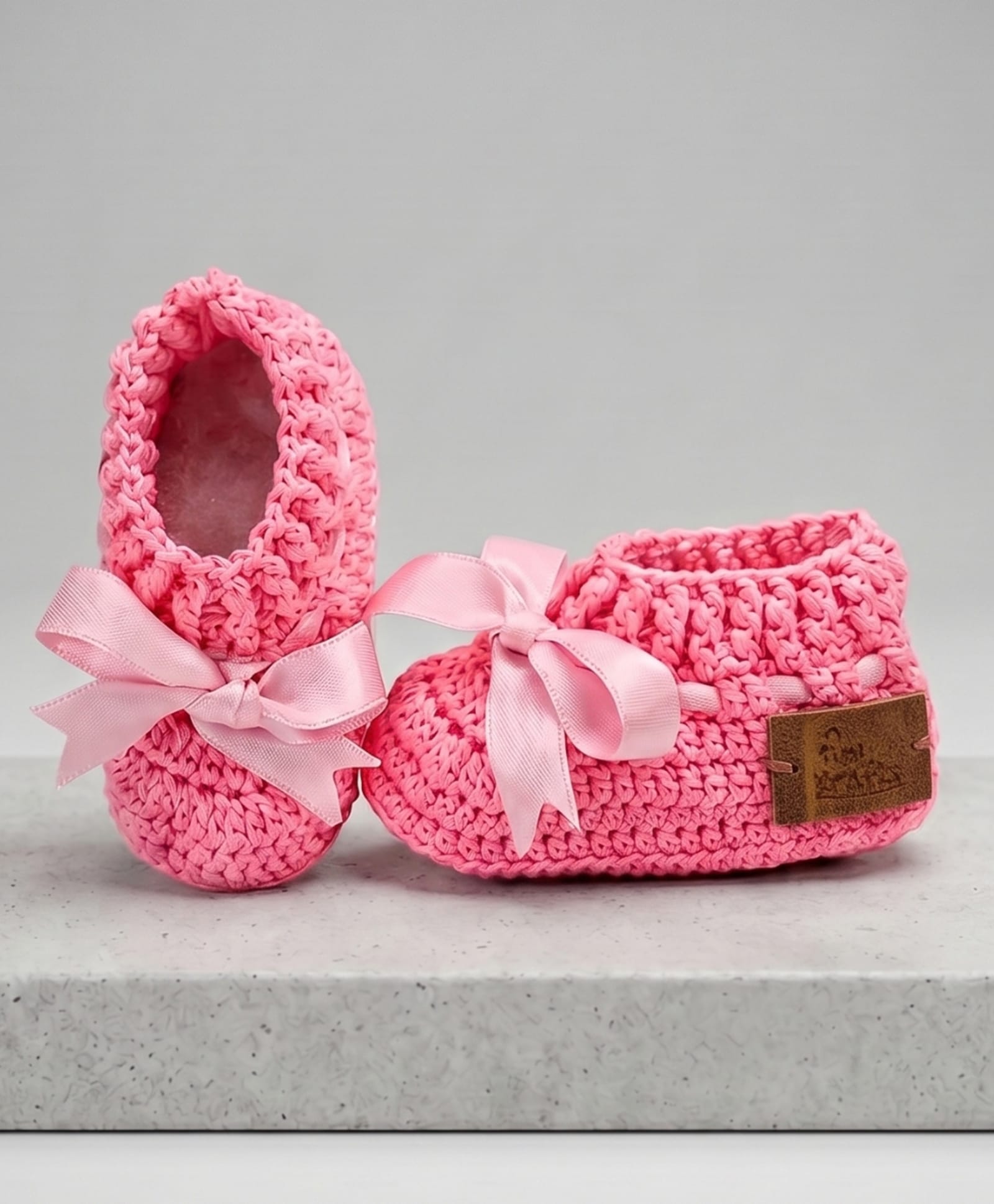 Funkrafts Hand Knitted Bow Applique Detailed Crochet Booties - Pink-picture-12