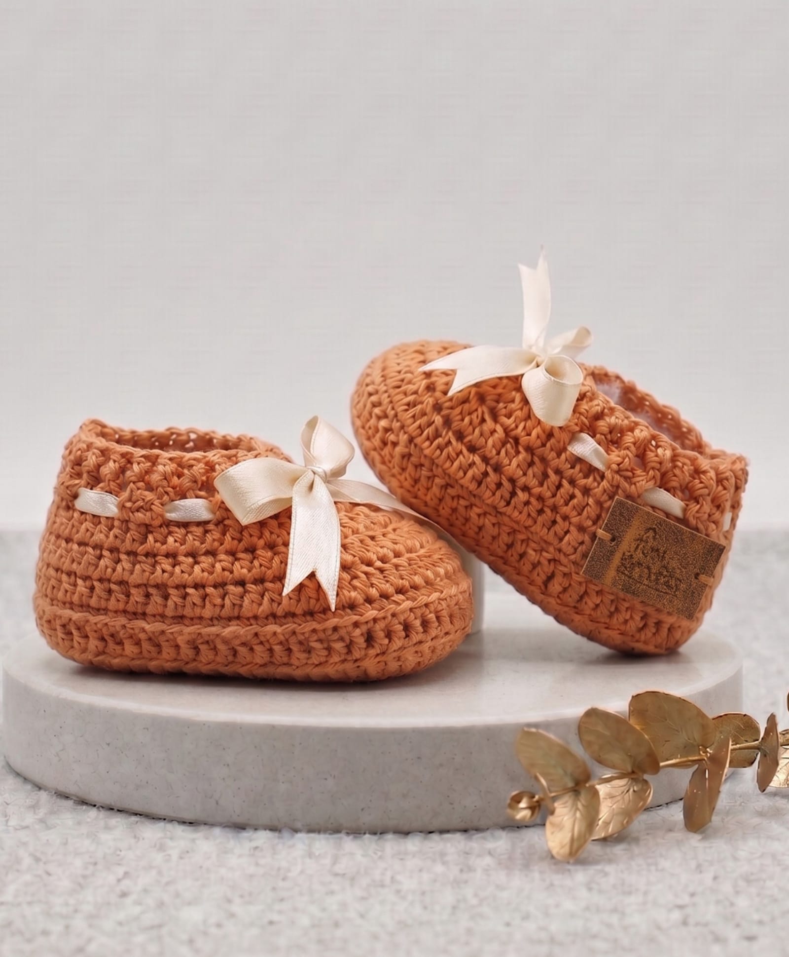 Funkrafts Hand Knitted Bow Applique Detailed Crochet Booties - Coral-picture-16