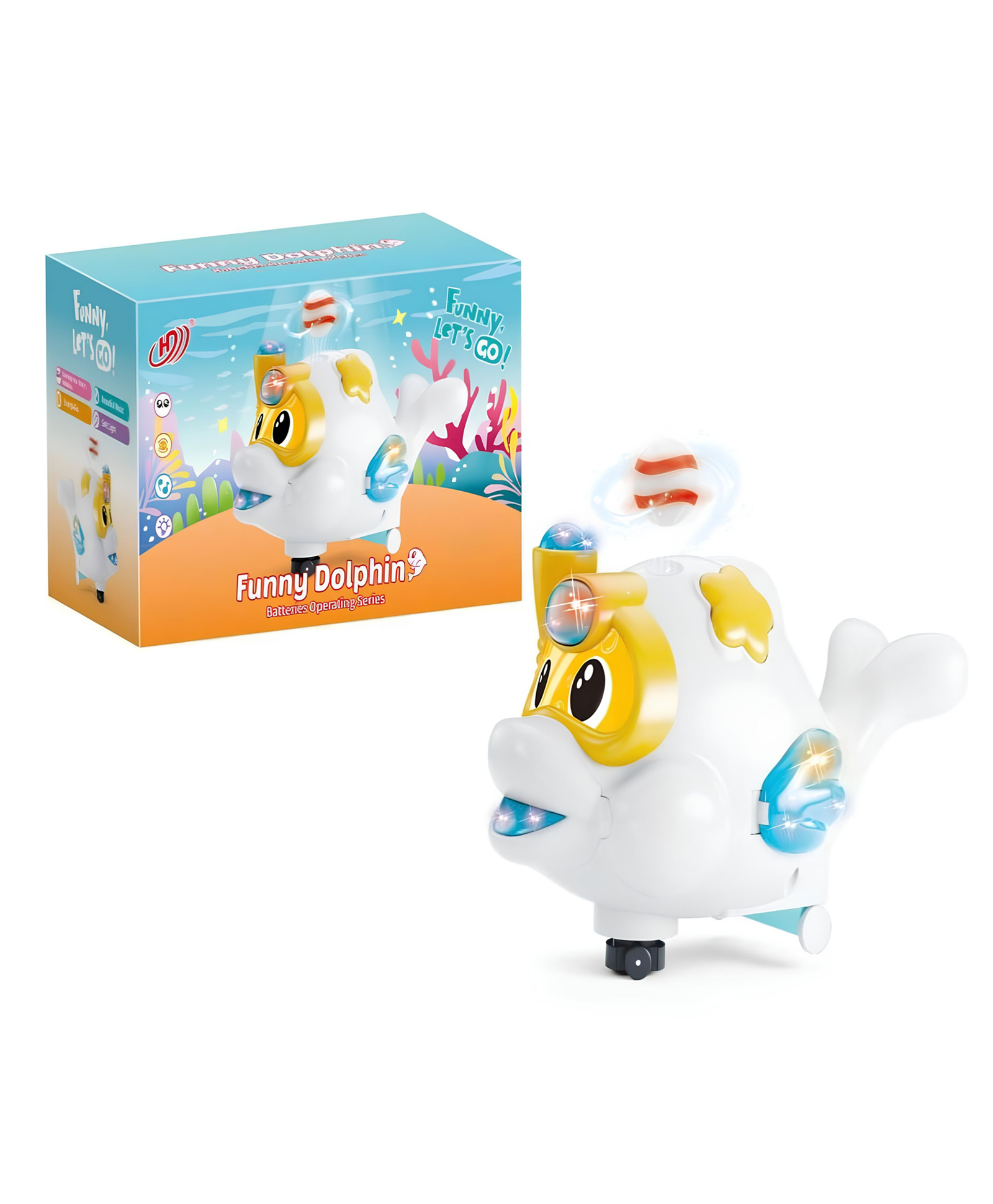 YAMAMA Musical Gear Dancing Funny Dolphin Toy with Floating Ball & LED Lights For Kids - MUlticolor-image-22