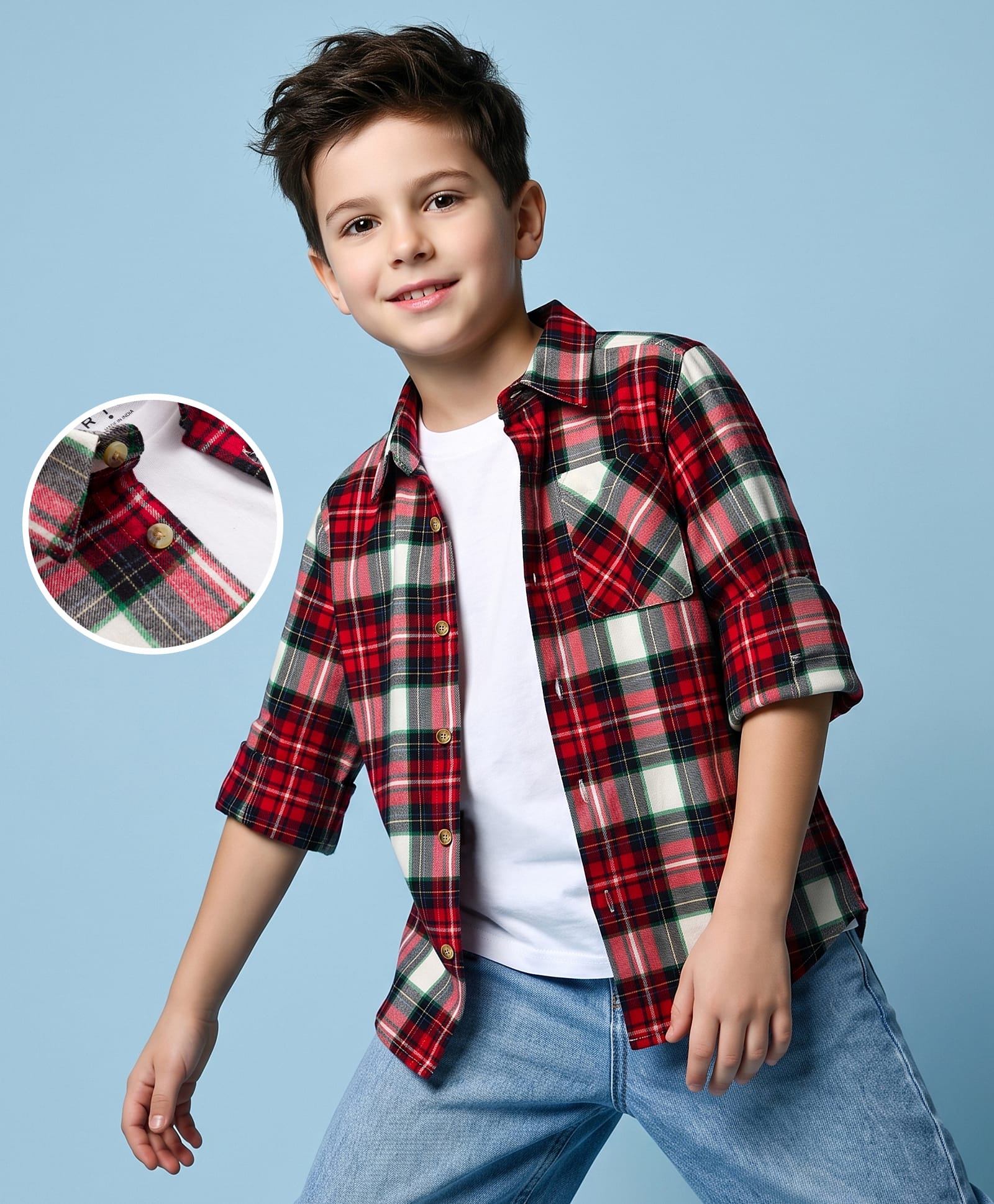 arias by lara dutta Arias Cotton Woven Full Sleeves Twofer Shirt with Buffalo Checks Print - Red-picture-13