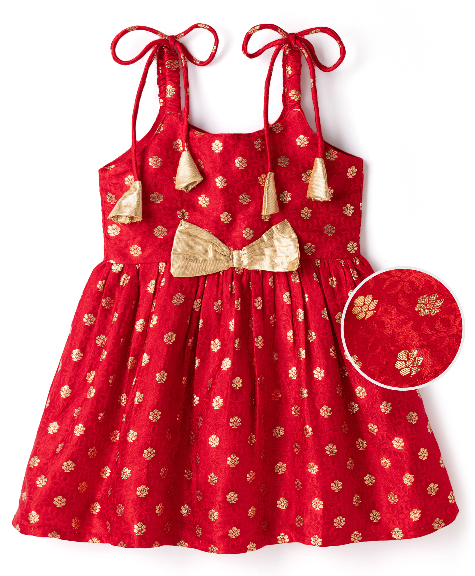 EARTHY TOUCH Brocade Woven Sleeveless Ethnic Dress With Floral Foil Print - Red-picture-23