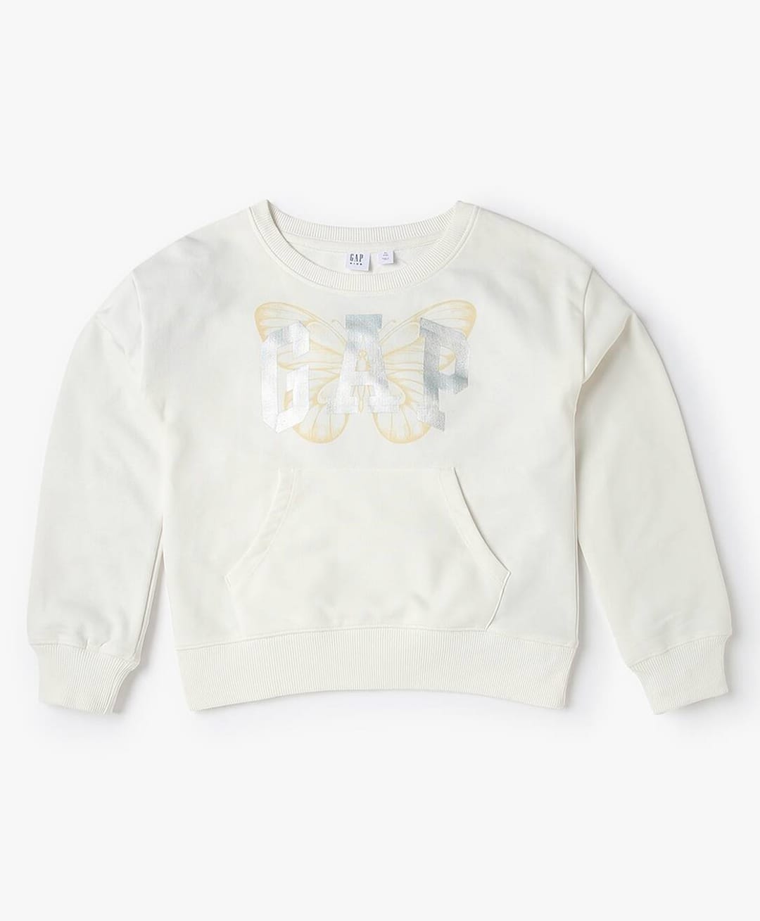 GAP Cotton Woven Relaxed Fit Round Neck Sweatshirt with Full Sleeves and Butterfly Print - White-picture-31