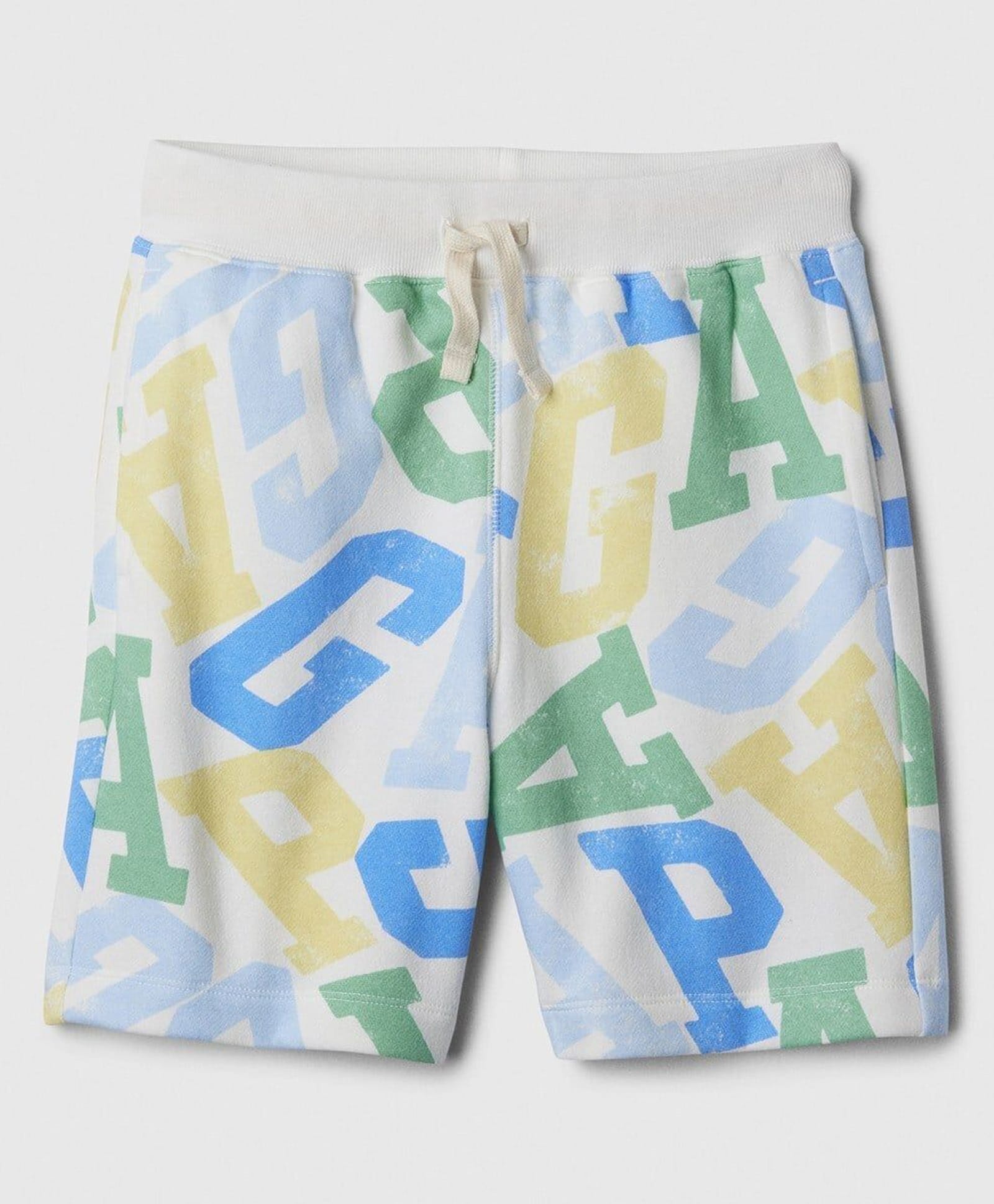 GAP Knit Abstract Text Printed Slim Fit Mid Rise Pure Cotton Shorts - White-picture-10