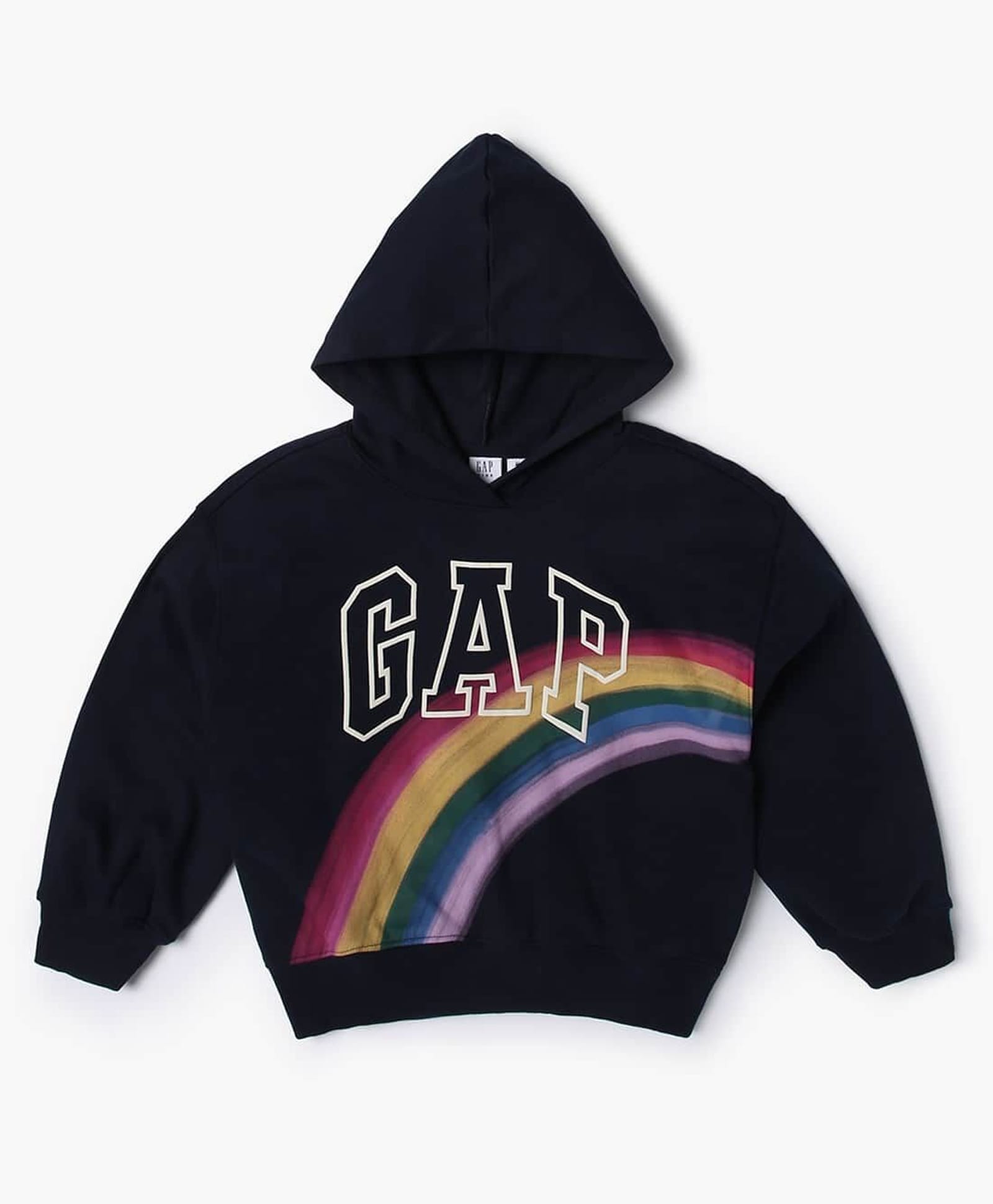 GAP Cotton Woven Hooded Sweatshirt with Full Sleeves and Rainbow Print - Navy Blue-image-14