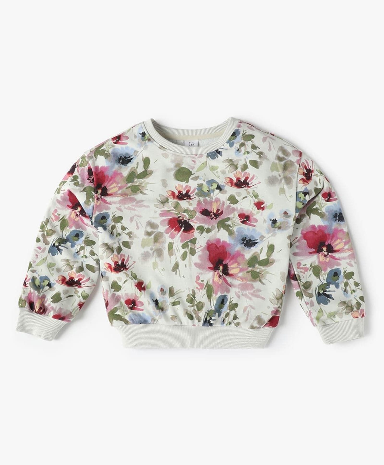 GAP Cotton Woven Relaxed Fit Round Neck Sweatshirt with Full Sleeves and Floral Print - White-picture-38