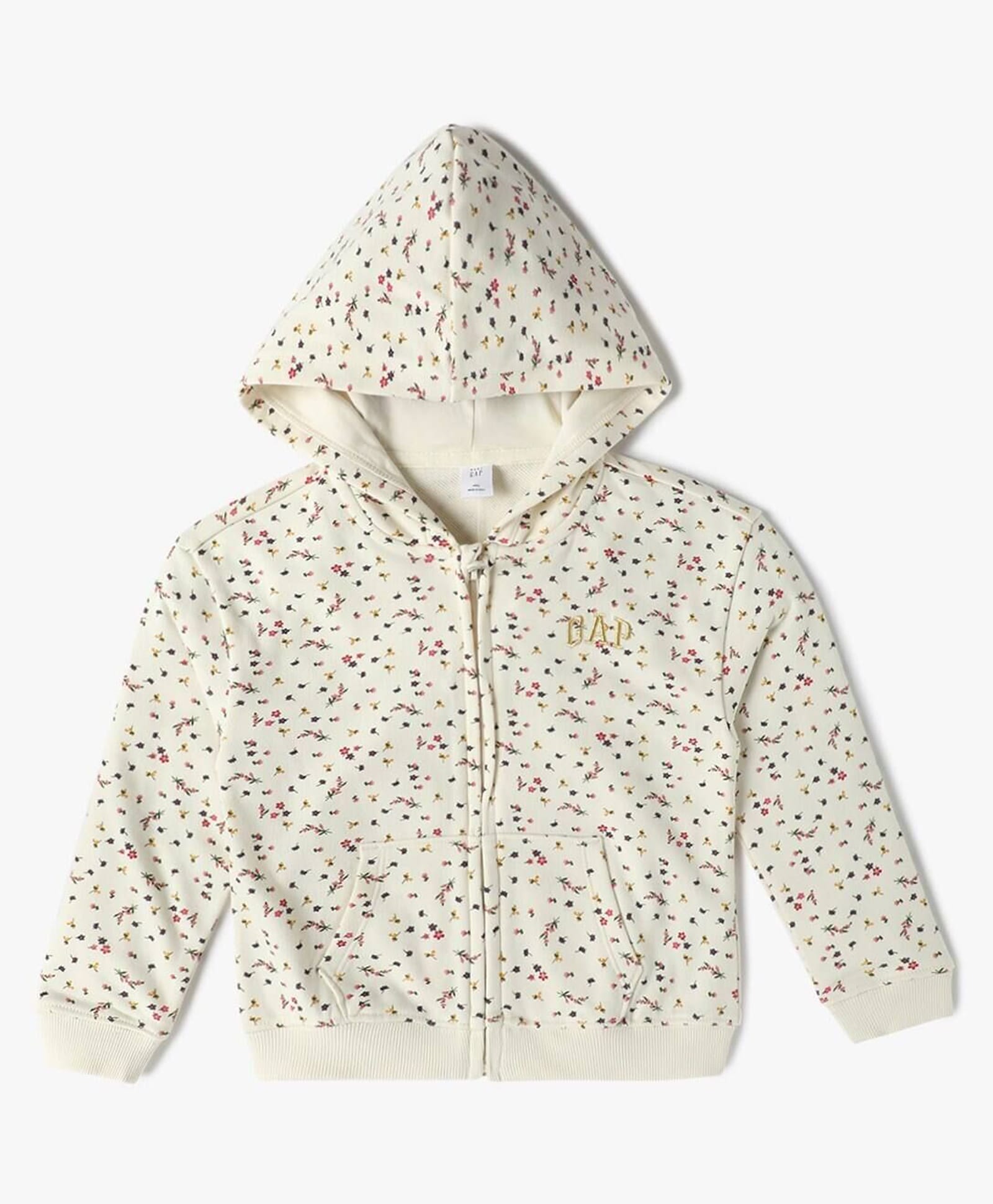 GAP Cotton Blend Woven Regular Fit Hooded Neck Sweatshirt with Full Sleeves and Floral Print - White-picture-17