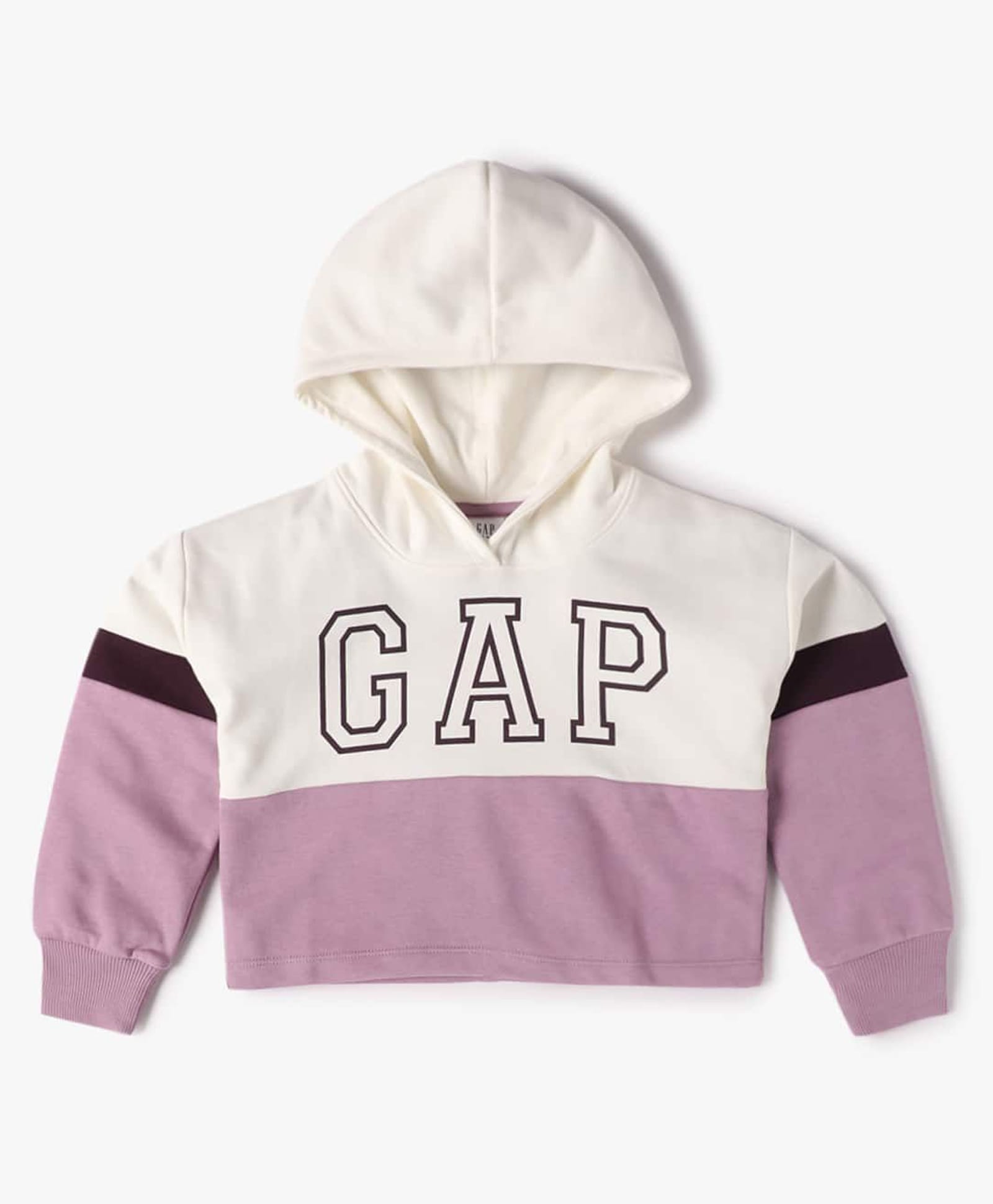 Gap Cotton Woven Full Sleeves Color Blocked Regular Fit Hooded Neck Sweatshirt - Purple-image-45