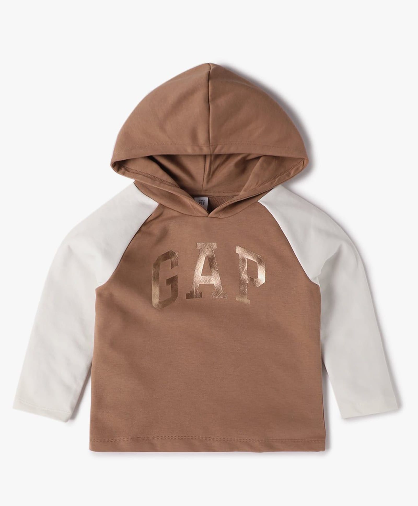 Gap Cotton Woven Color Blocked Regular Fit Hooded Neck Sweatshirt With Full Sleeves and Logo Print - Brown-picture-10