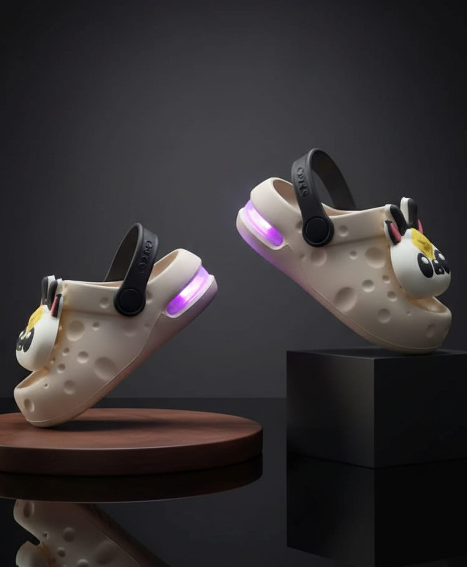 HAPPY FEET Antler & Eyes Applique Detailed Perforated Slingback LED Clogs - Beige-image-38