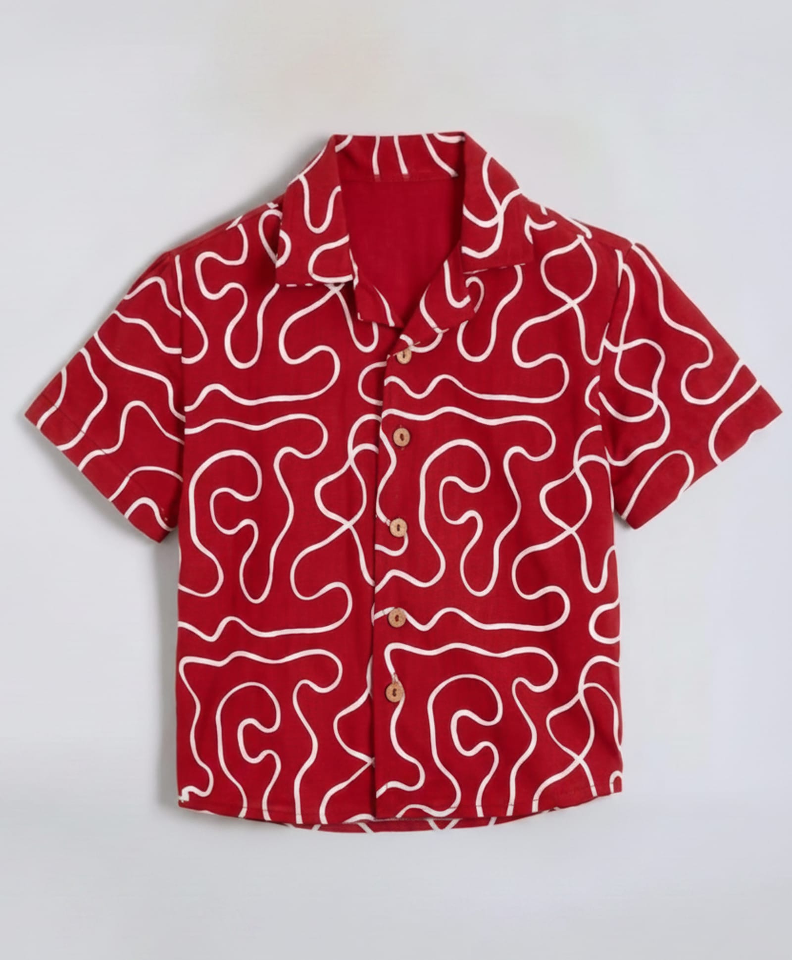 The Kids Club Cotton Woven Half Sleeves Abstract Printed Shirt - Red-picture-28