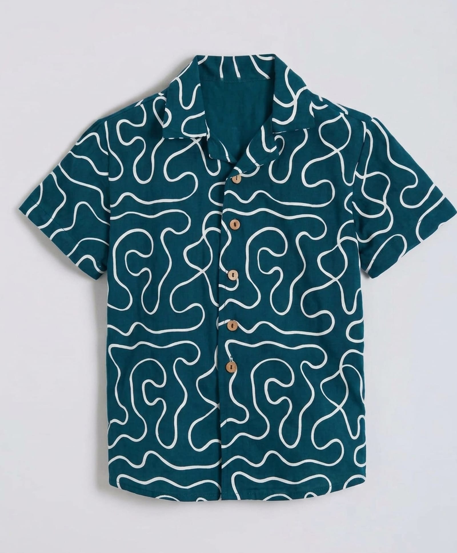 The Kids Club Cotton Woven Half Sleeves Abstract Printed Shirt - Navy Blue-image-2