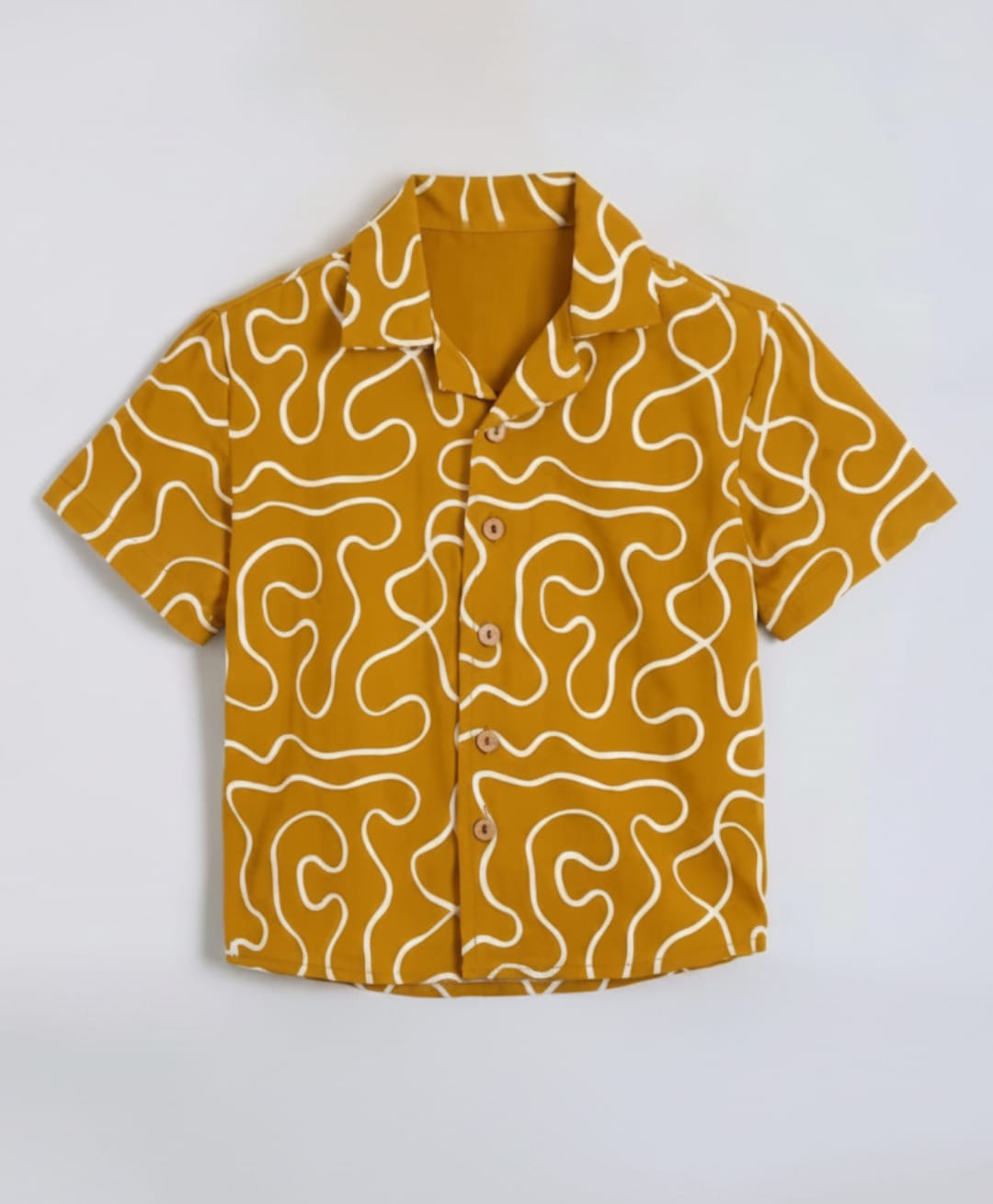 The Kids Club Cotton Woven Half Sleeves Abstract Designed Shirt - Yellow-image-10