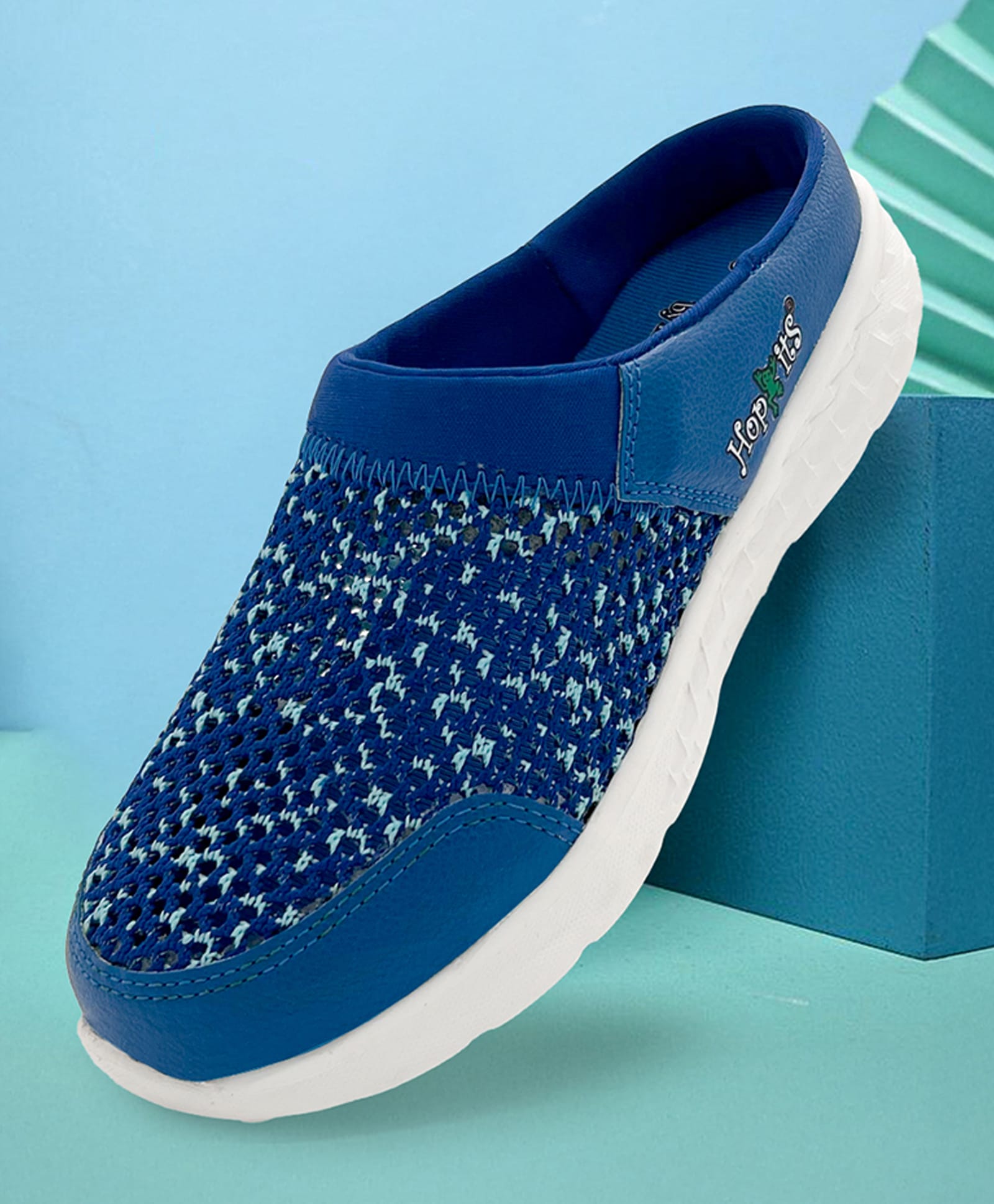 Hopits Mesh Detailed Colour Blocked Slip on Clogs - Blue-image-33