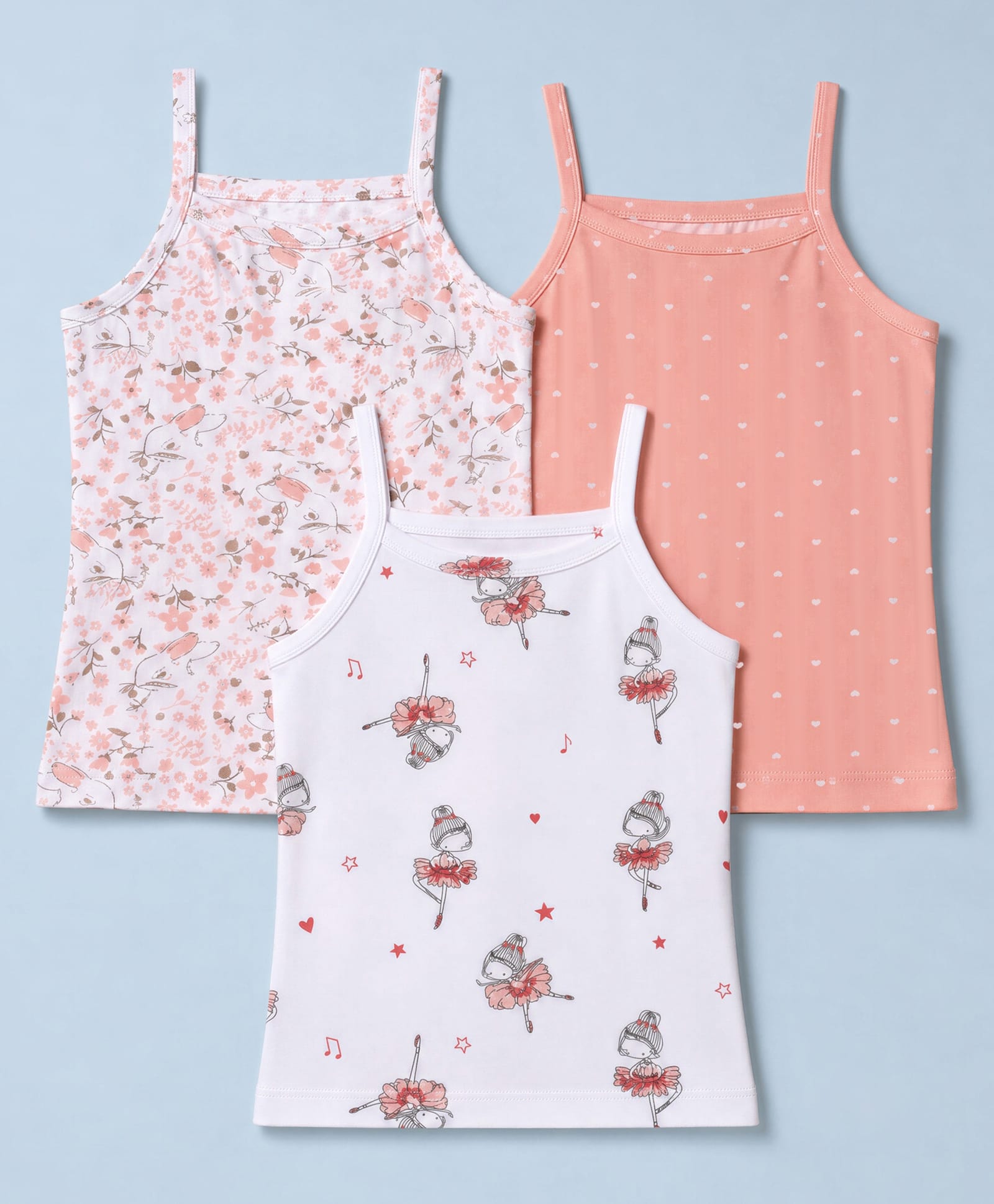 Babyhug 100% Cotton Single Jersey Knit Solid Slips With Floral Heart & Star Print Pack of 3 - Peach Pink White-image-32
