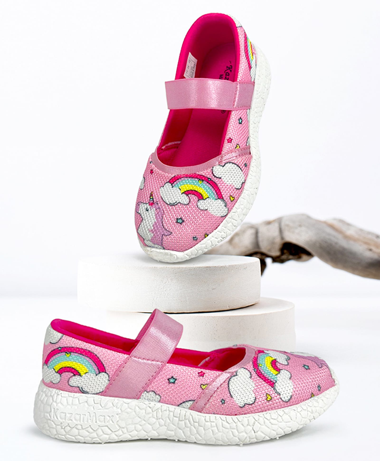 KazarMax Mesh Slip On Unicorn & Rainbow Printed Ballet Flat Ballerinas - Pink-image-18
