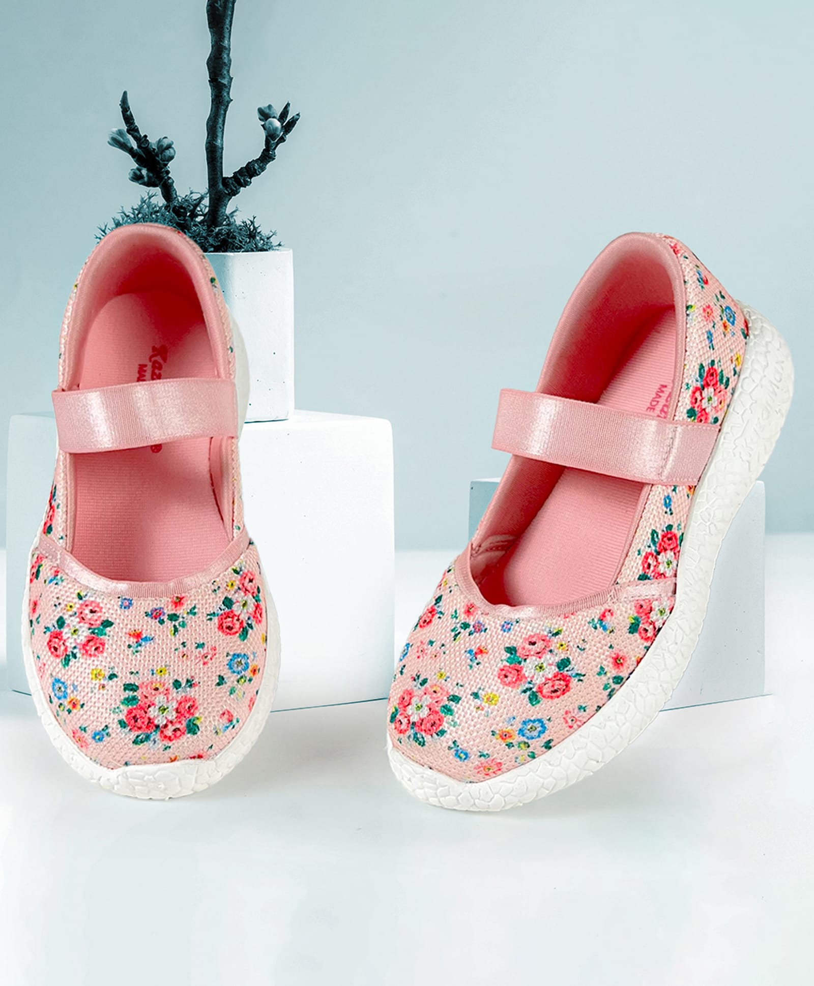 KazarMax Mesh Slip Ons Floral Designed Ballet Flat Ballerinas - Peach-image-2