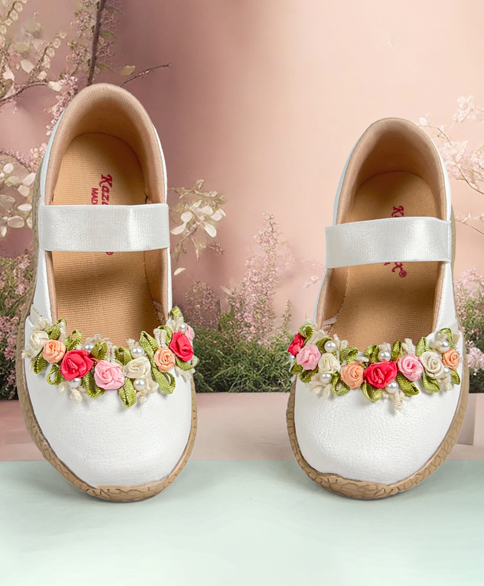 KazarMax Floral Embellished Slip Ons Ballet Flat Ballerina - White-image-27