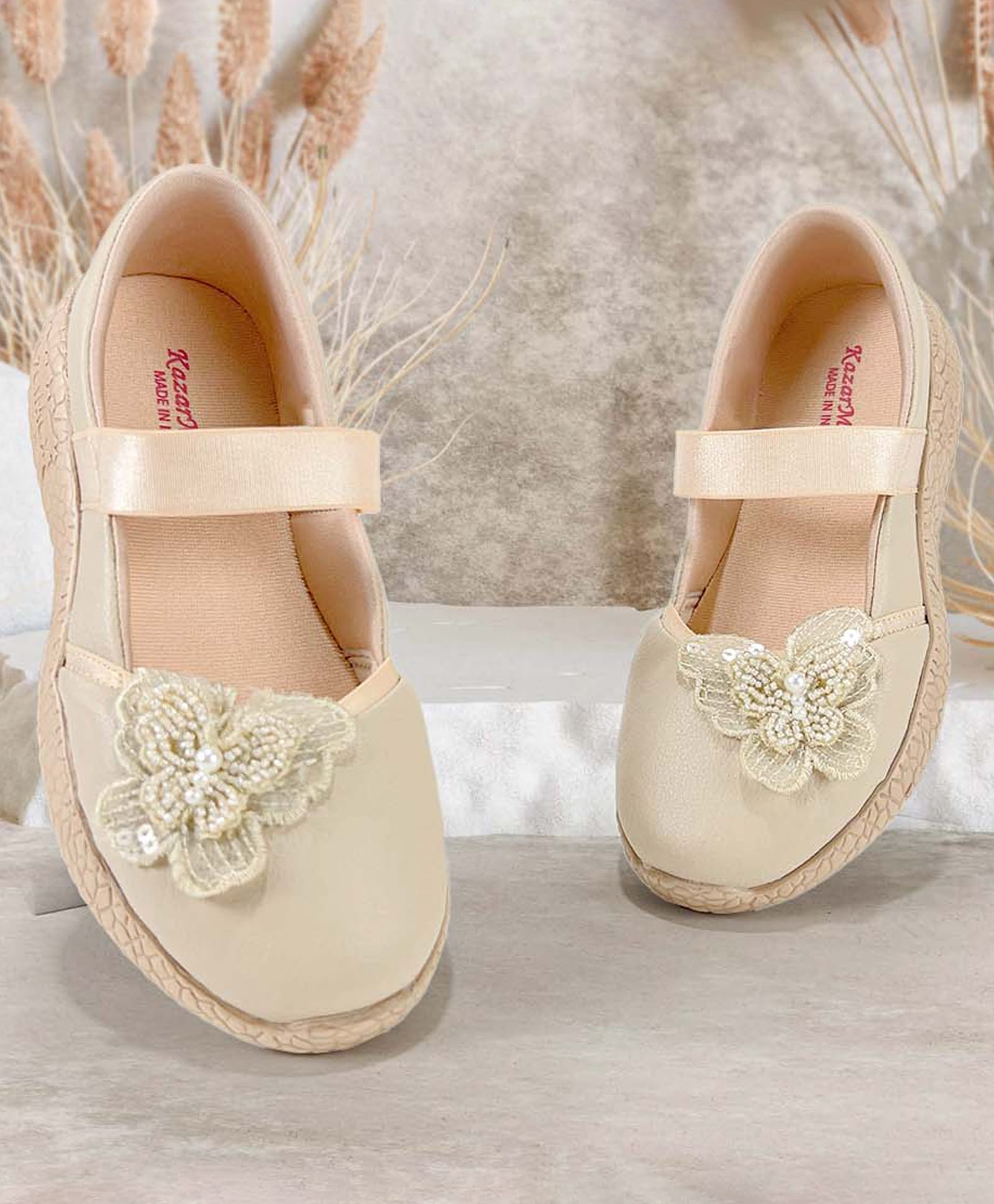 KazarMax Slip Ons Butterfly Applique Ballet Flat Ballerinas - Beige-image-34
