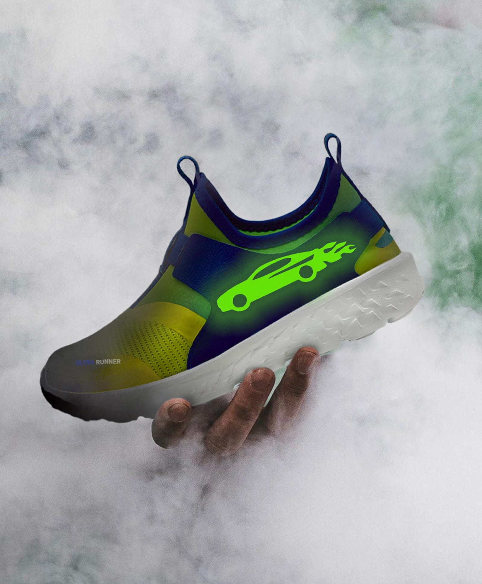 KazarMax Mesh Slip Ons Glow In The Dark Car Printed Ultra Runner Shoes - Neon-image-38