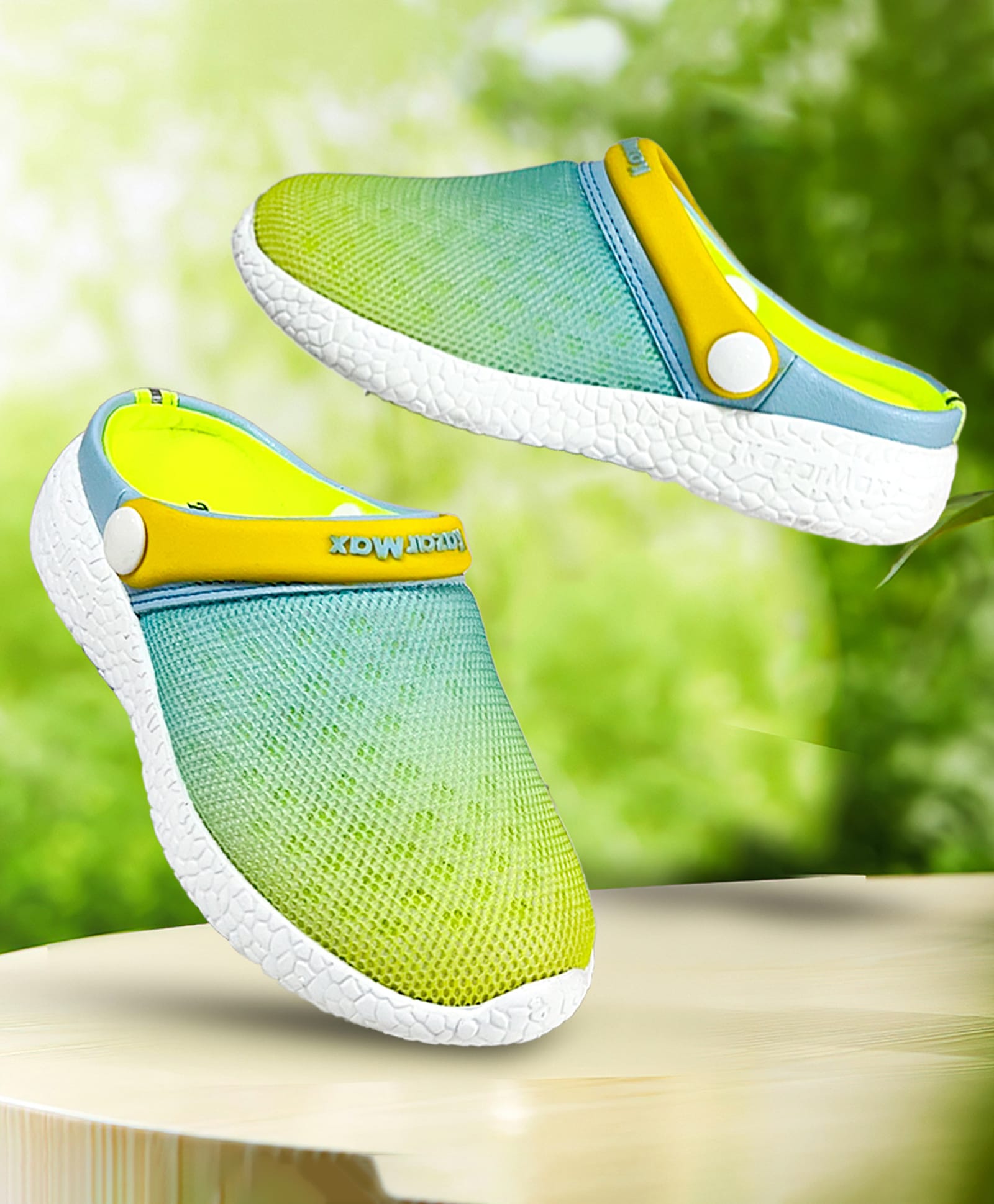 KazarMax Mesh Back Strap Closure Fluorescent Ombre Effect Clogs - Green-picture-27