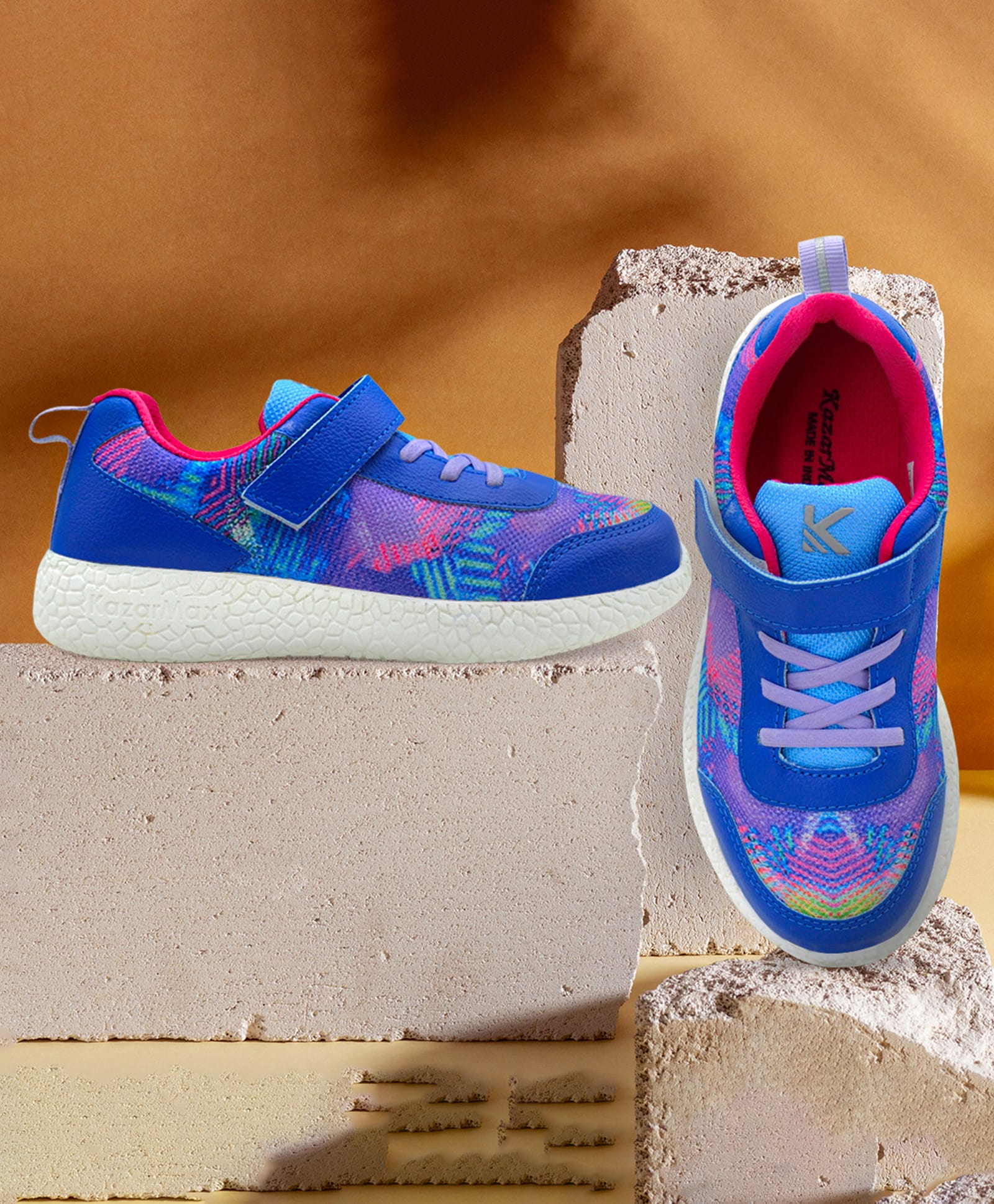 KazarMax Mesh Velcro Closure Abstract Printed Sports Shoes - Blue-picture-12