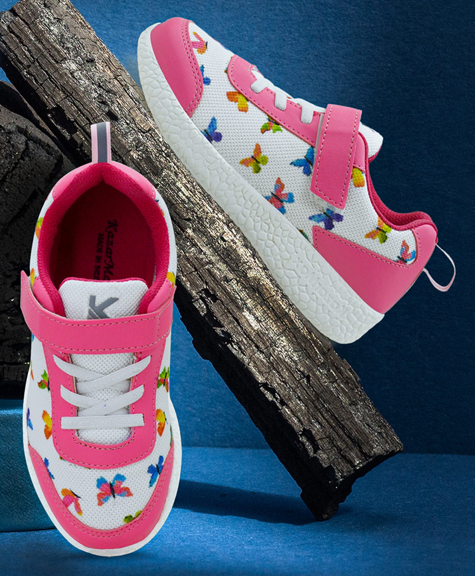 KazarMax Velcro Closure Butterfly Printed Walking Sports Shoes - White-image-20