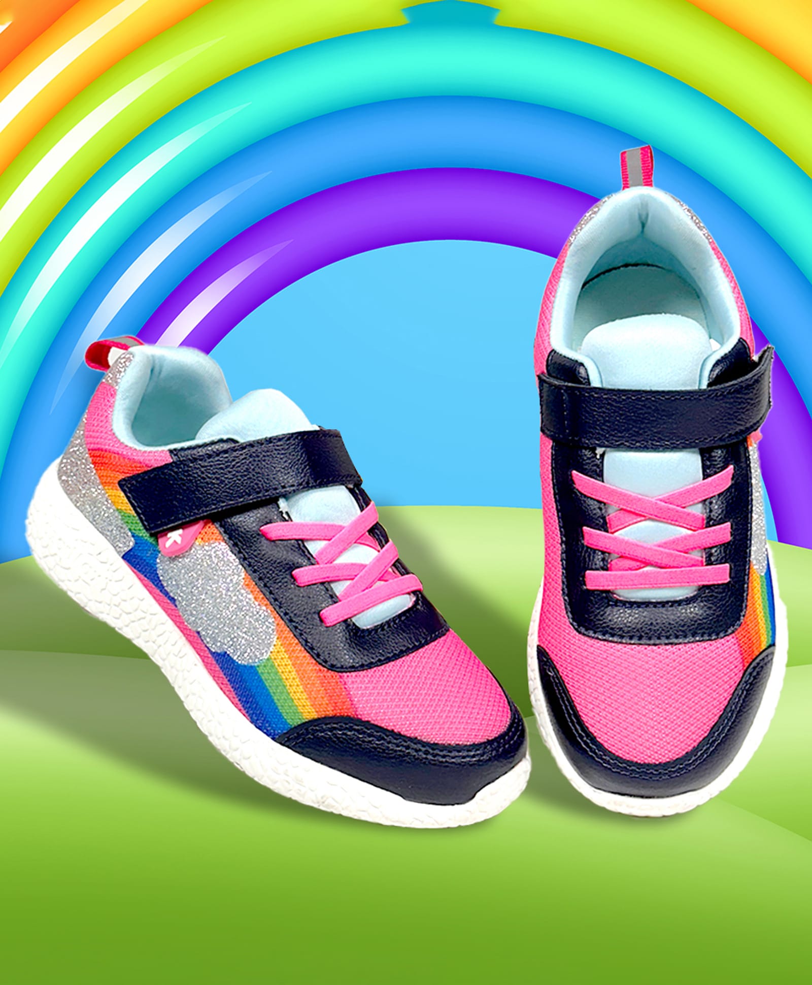 KazarMax Mesh Velcro Closure Shimmery Rainbow Designed Sneakers - Pink-picture-25